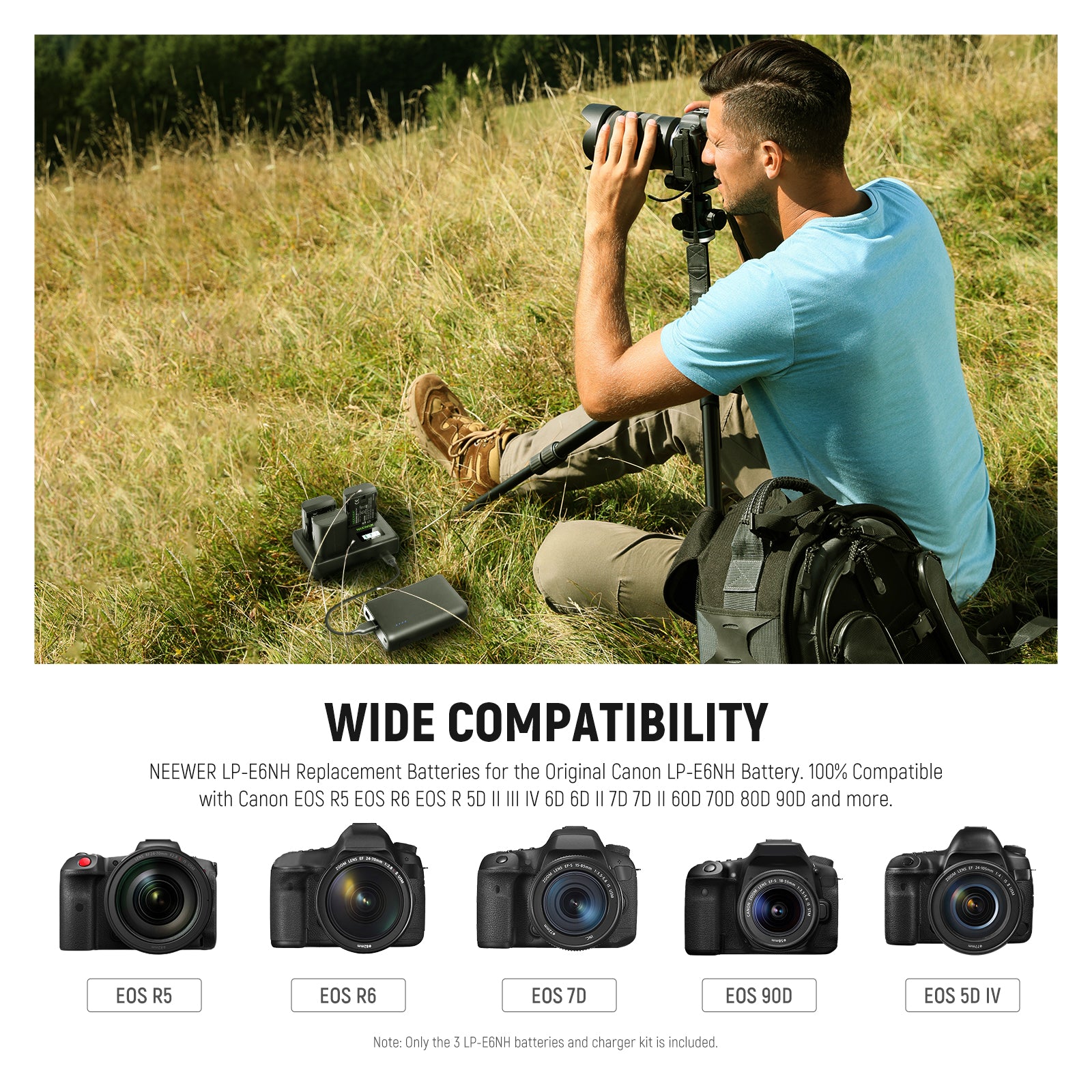NEEWER LP-E6NH R6 II Replacement Battery & Dual Charger Kit for Canon Cameras - Perfect for Travel, Photography, and Professional Shoots