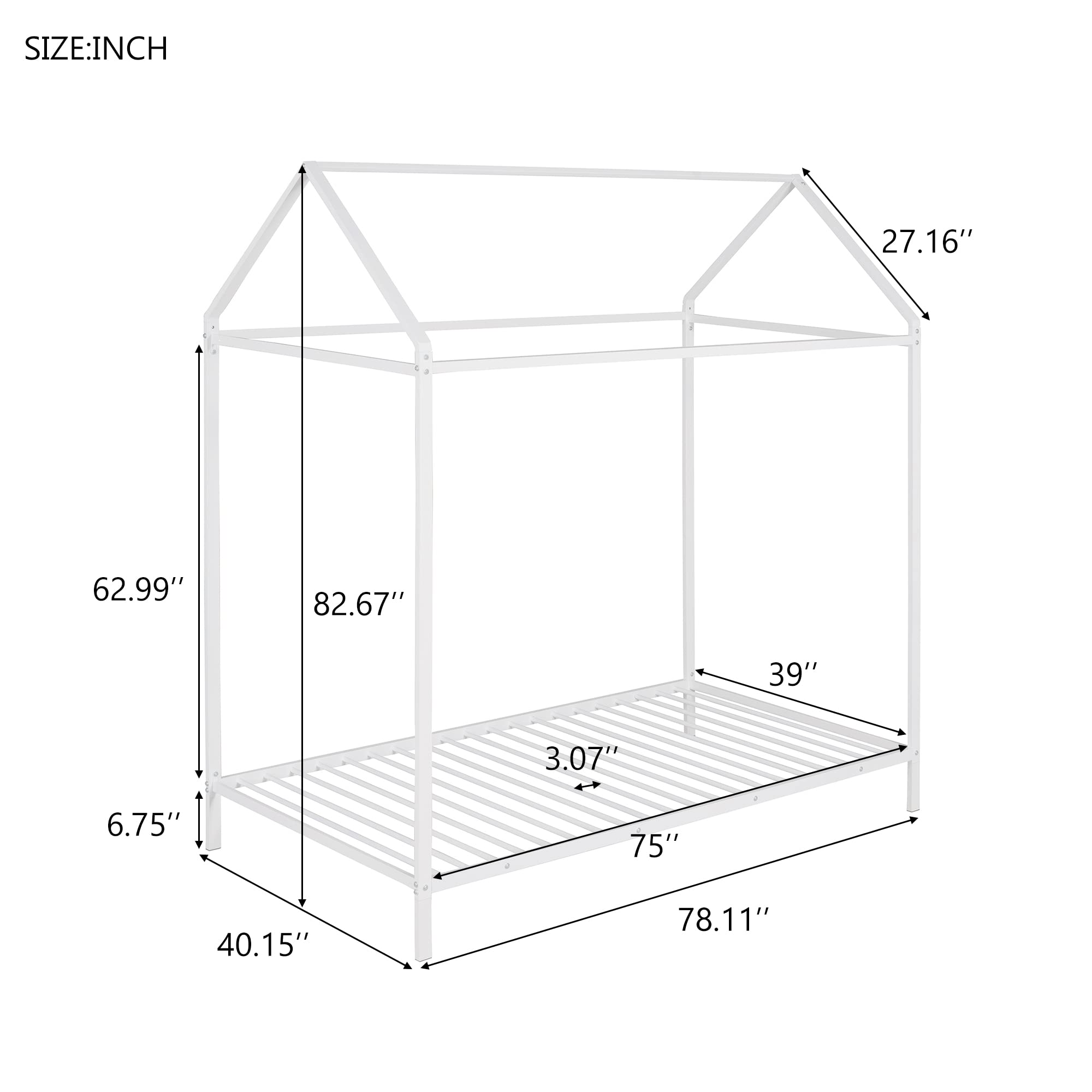 Montessori Twin House Bed for Kids - Sturdy Metal Platform Bed Frame, No Box Spring Needed, White - Perfect for Boys & Girls Bedrooms, Playrooms & Montessori Learning Spaces