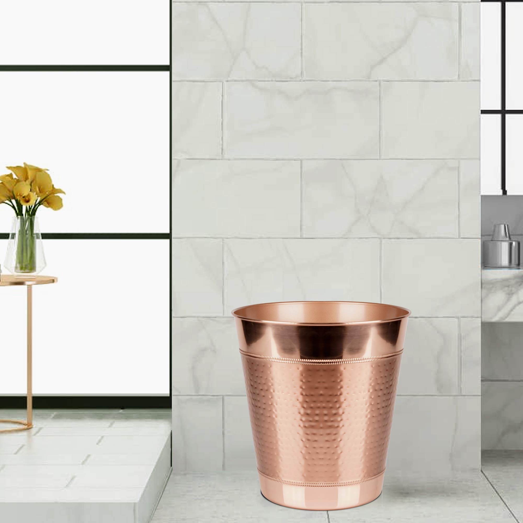 NU Steel Hudson Copper Decorative Stainless Steel Small Trash Can - Elegant Wastebasket for Bathroom, Kitchen, Office & Powder Room - Copper Finish (HSC8H) | Perfect for Home Decor & Small Space Organization