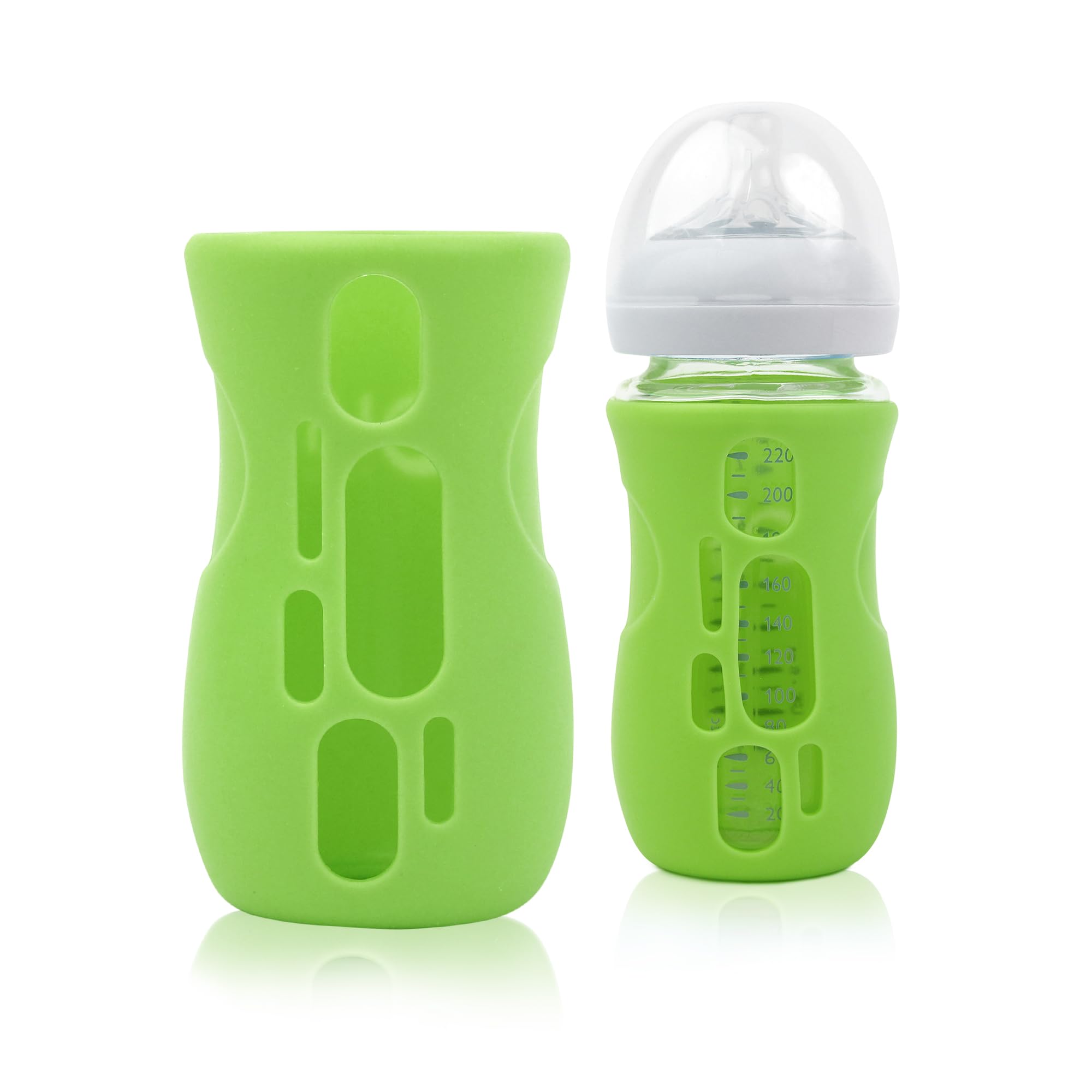 Olababy Silicone Sleeve for Philips Avent Natural Glass Baby Bottles - 8 oz, Green - Protective Cover for Safe Feeding & Travel Use