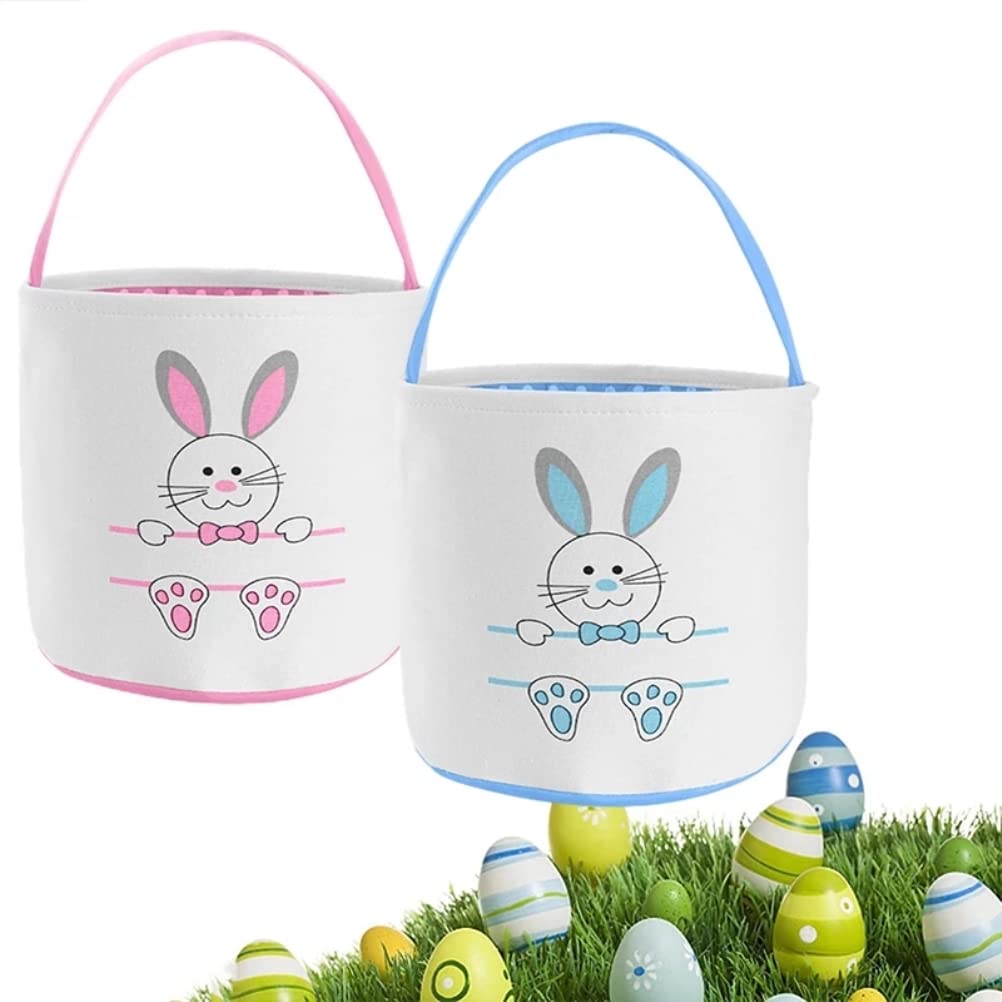 Easter Bunny Basket Bag - Cotton Canvas Tote for Kids Gift & Party Decoration - Egg Hunt & Easter Celebrations