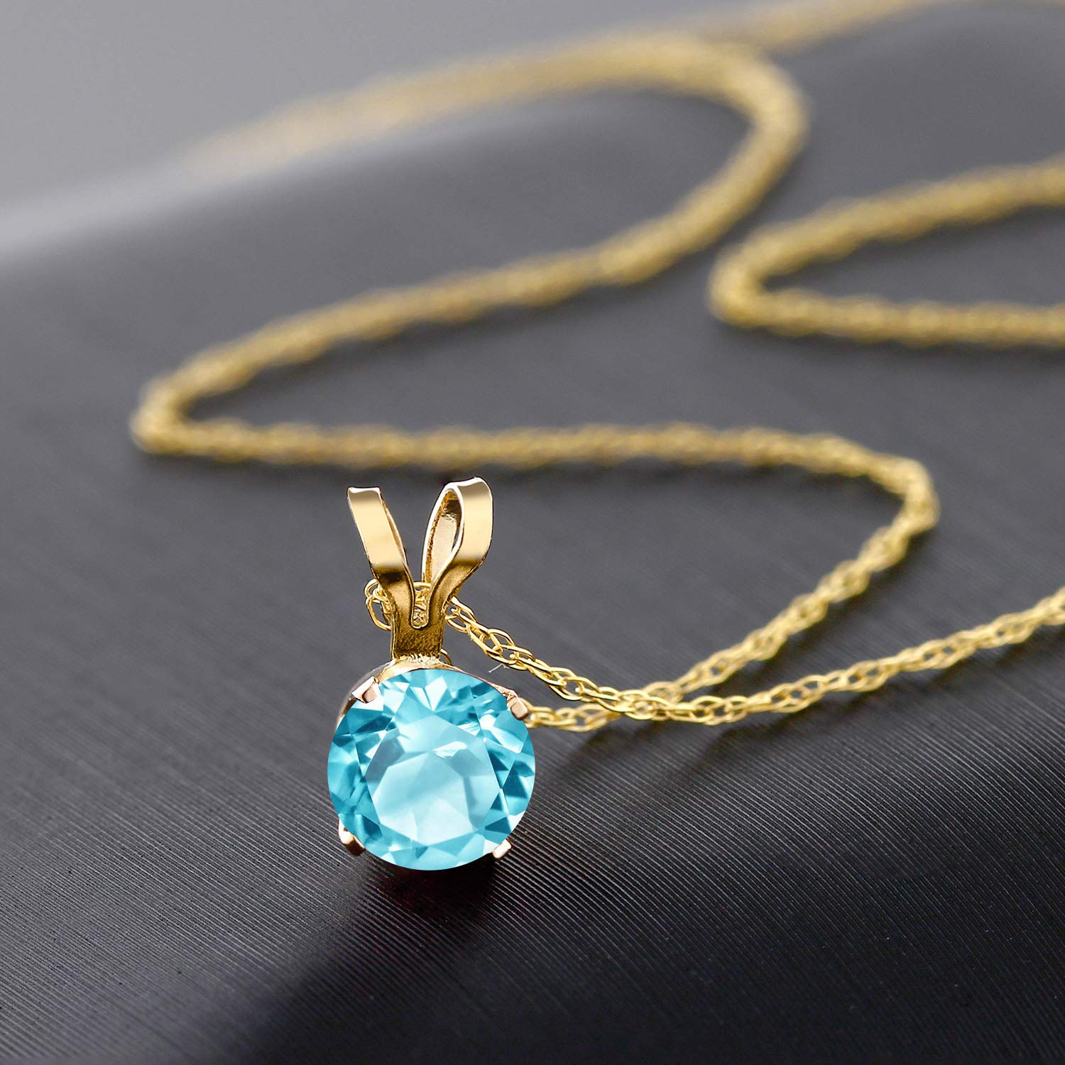 14K Yellow Gold Round 4.5MM Birthstone Solitaire Pendant Necklace for Women - 18 Inch Gold Chain | Personalized Jewelry Gift for Mom, Wife, Birthday & Anniversary | Elegant Everyday Wear & Special Occasions
