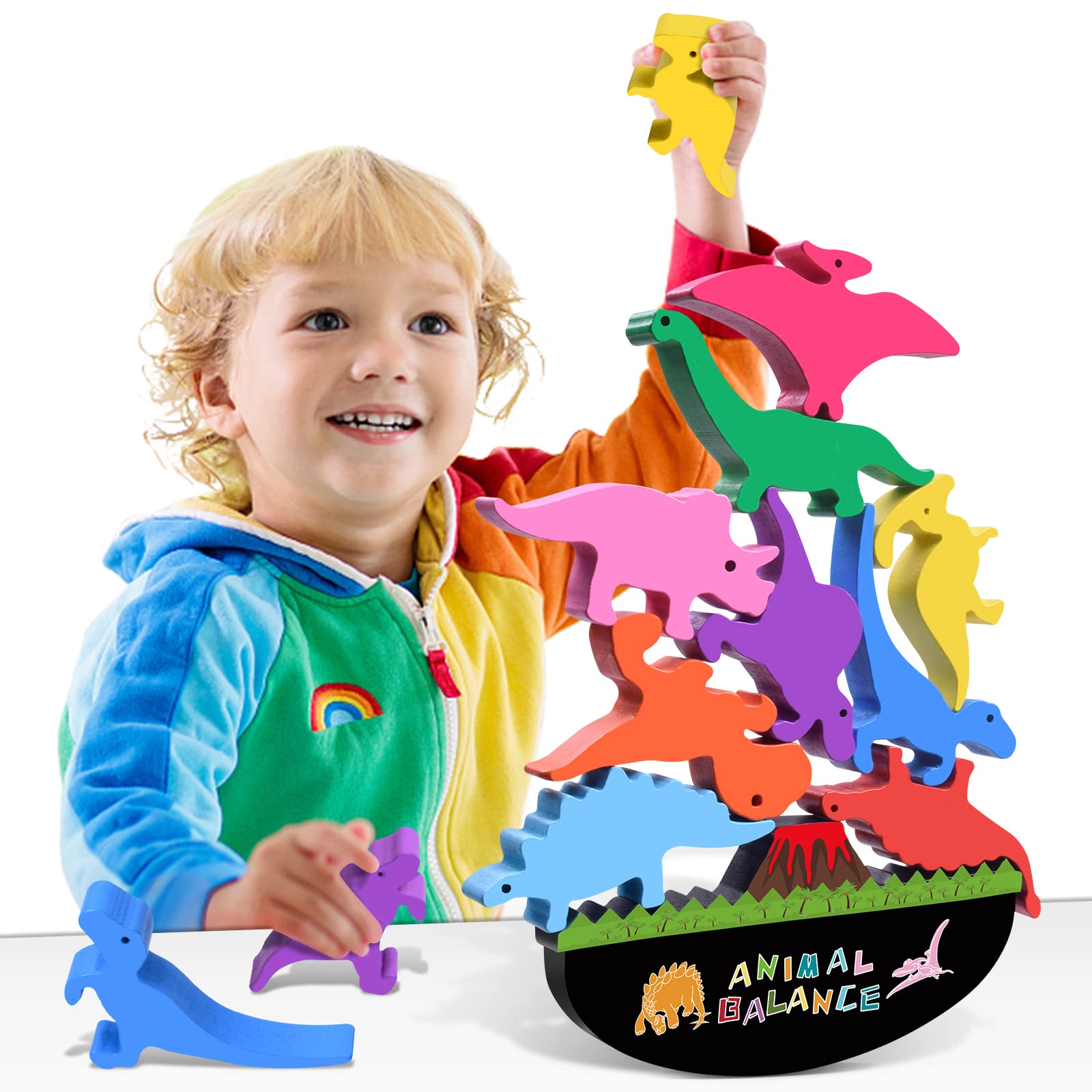 Wooden Stacking Dinosaur Toys for Kids Ages 2-5 | Montessori Learning Toys for Toddlers | Dinosaur Stacking Blocks for Boys & Girls | Perfect Birthday Gift & Educational Toy for Preschoolers | Great for Playtime, Early Learning & Sensory Development