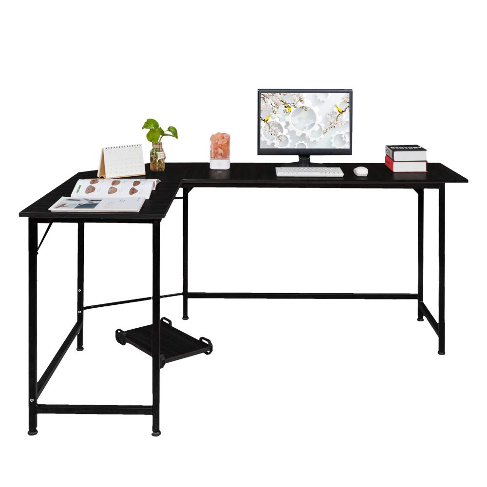 L-Shaped Computer Desk with Monitor Stand - Red Pig Black Corner Gaming Desk for Home Office, Study & Workspace - Ergonomic Design for PC, Laptop & Multi-Monitor Setup