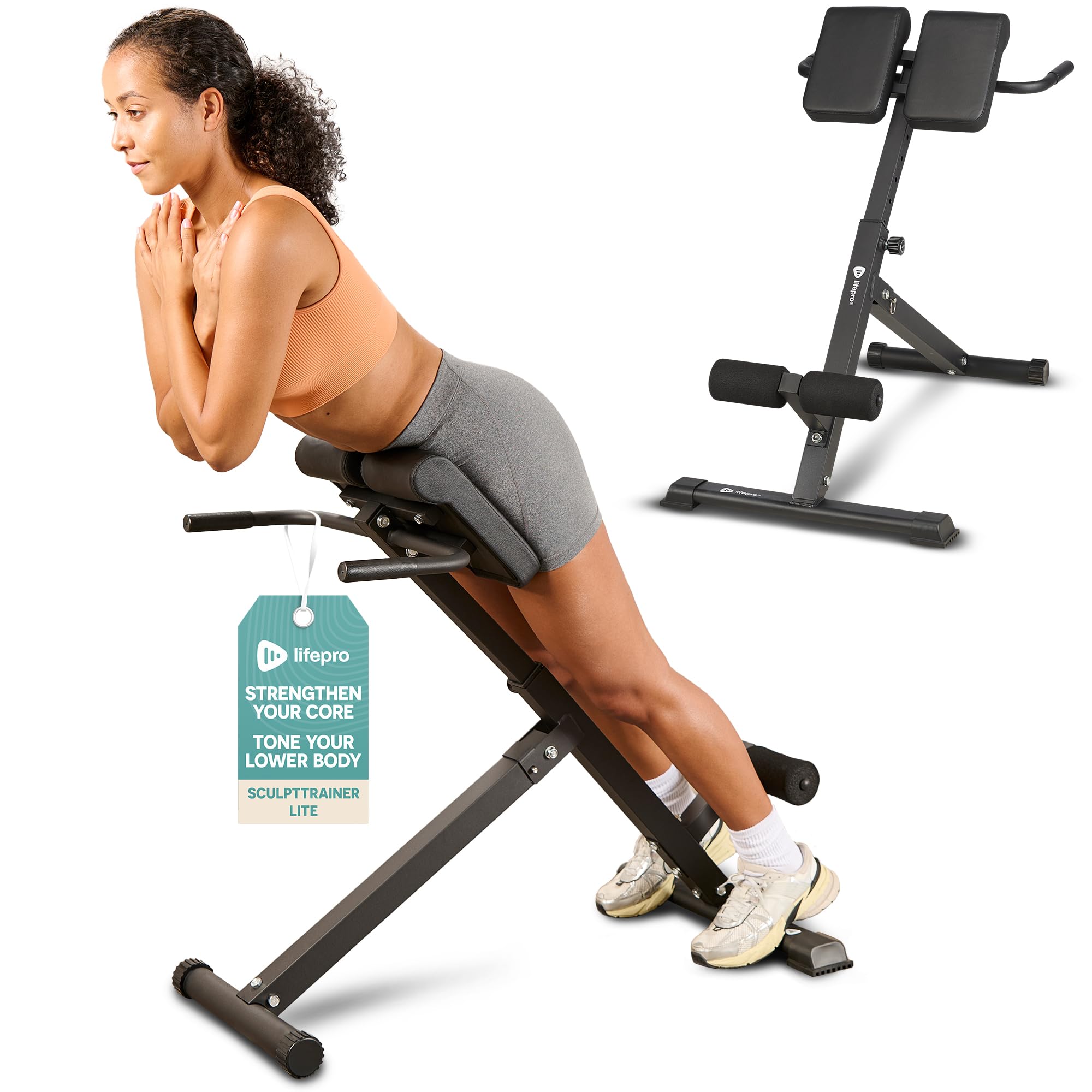 Lifepro Adjustable Roman Chair Hyperextension Bench - Foldable Back Extension Machine for Glutes, Hamstrings & Lower Back Workout - Home Gym Equipment for Core Strength Training | Perfect for Home Fitness, Cross Training & Rehabilitation Exercises