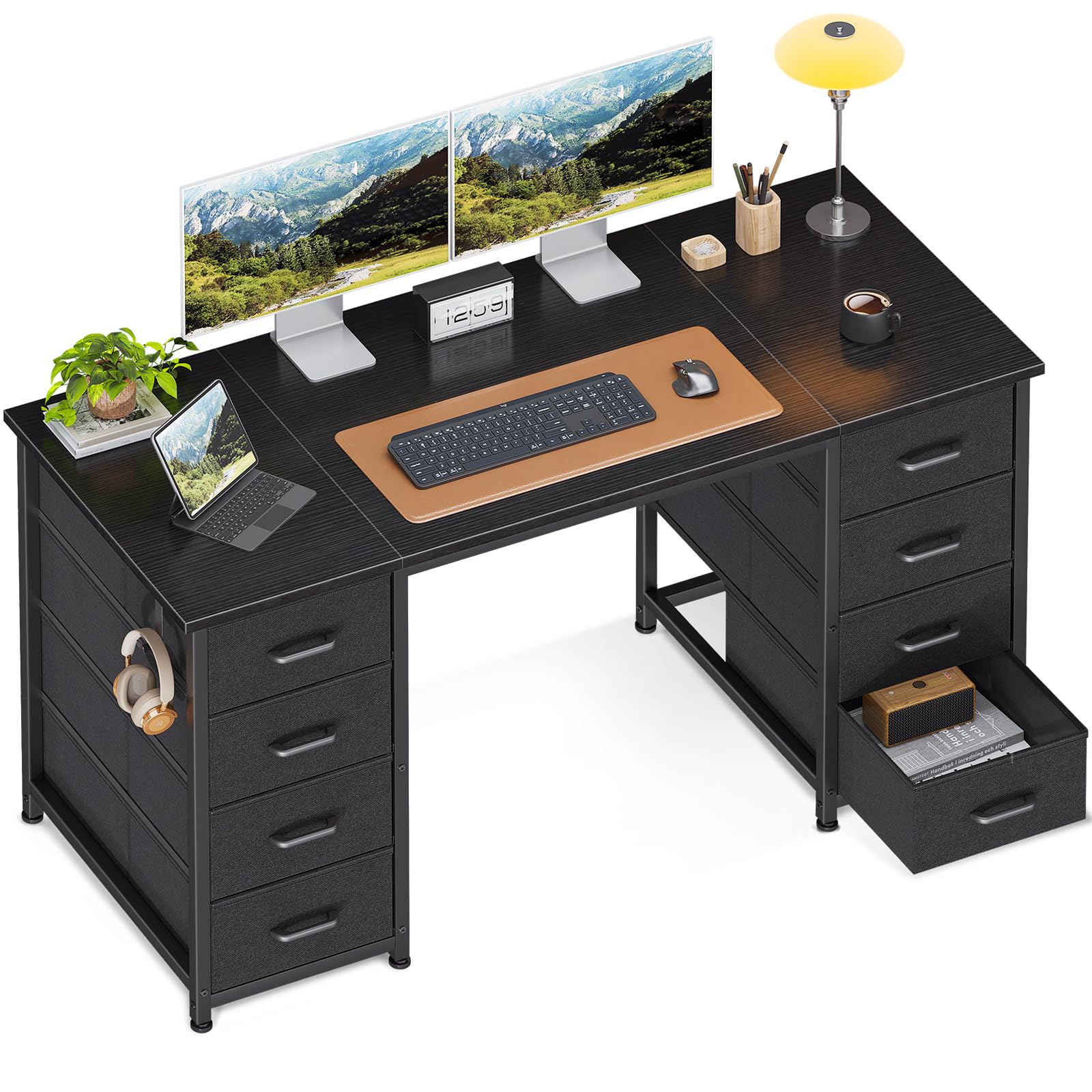 48 Inch Modern Computer Desk with 8 Fabric Drawers - Large Storage Office Desk for Home Office, Study & Gaming - Black | Perfect for Small Spaces & Work from Home Setup