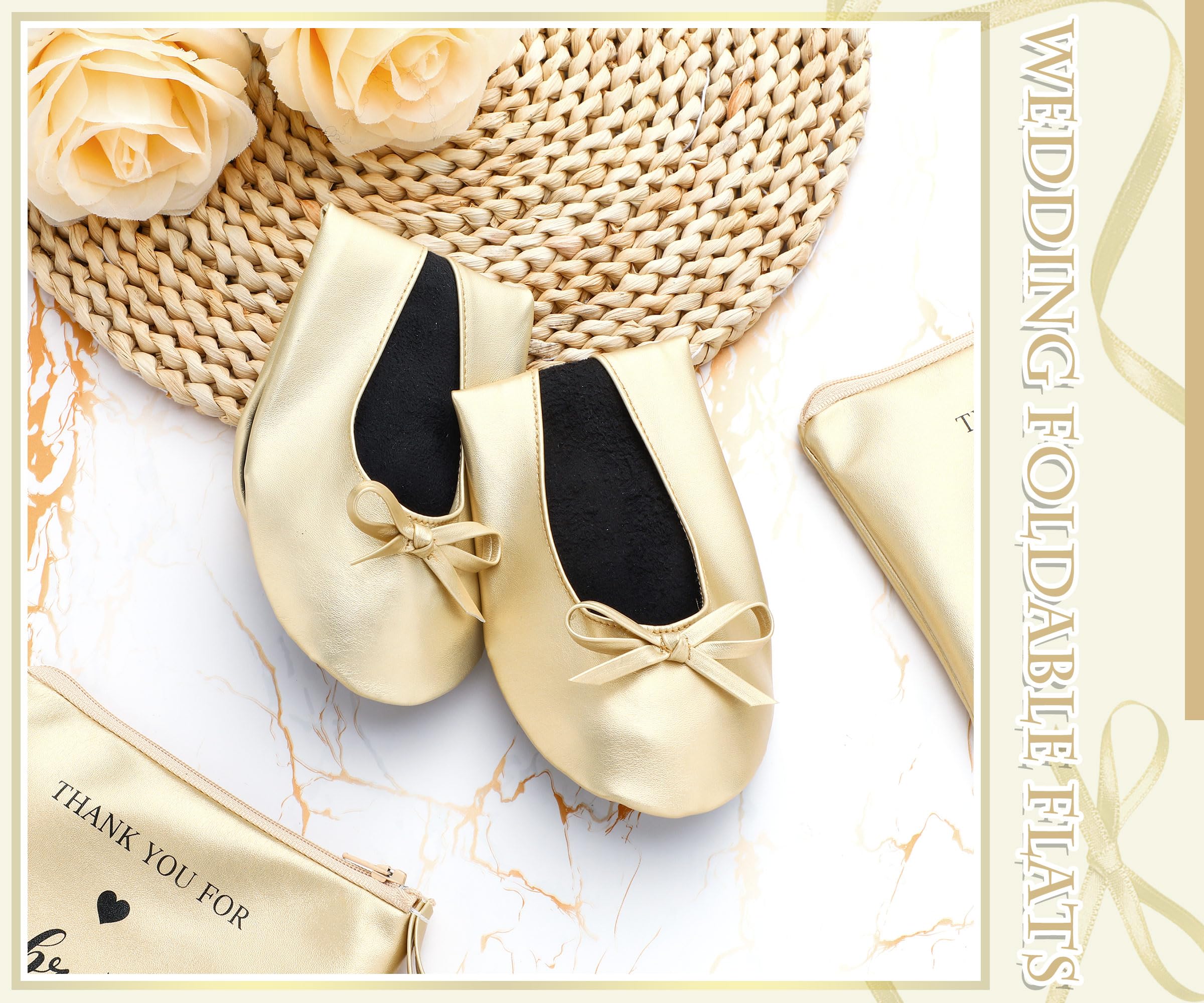 12 Pairs Foldable Ballet Flats for Wedding Bridesmaids & Guests - Comfortable Rollable Dancing Shoes for Party, Reception & Special Occasions