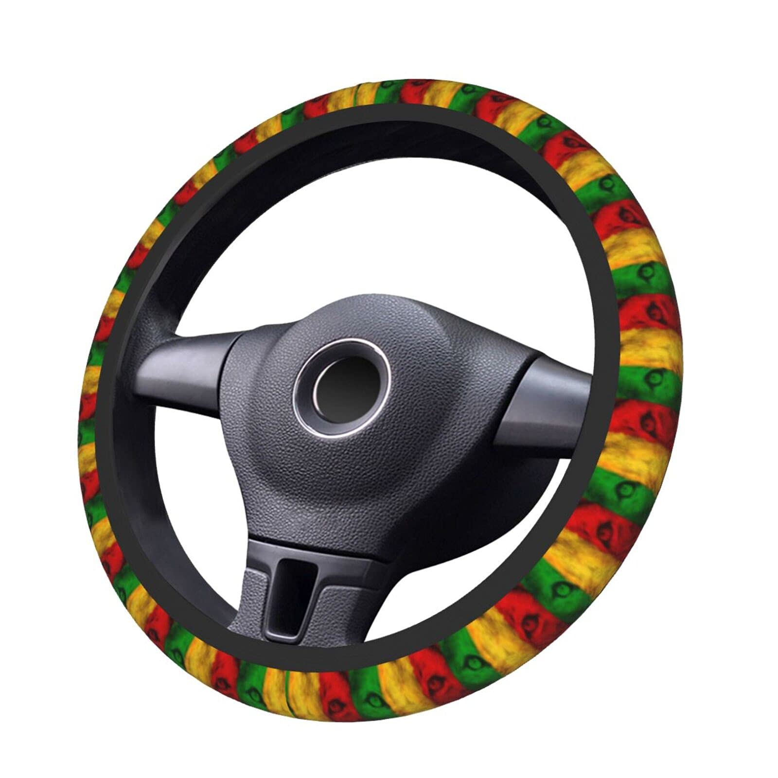 Jamaican Rasta Reggae Judah Lion Steering Wheel Cover - Anti-Slip Breathable Universal Fit (15 Inch) for Pickup Trucks, SUVs & Cars | Perfect for Road Trips & Daily Commutes