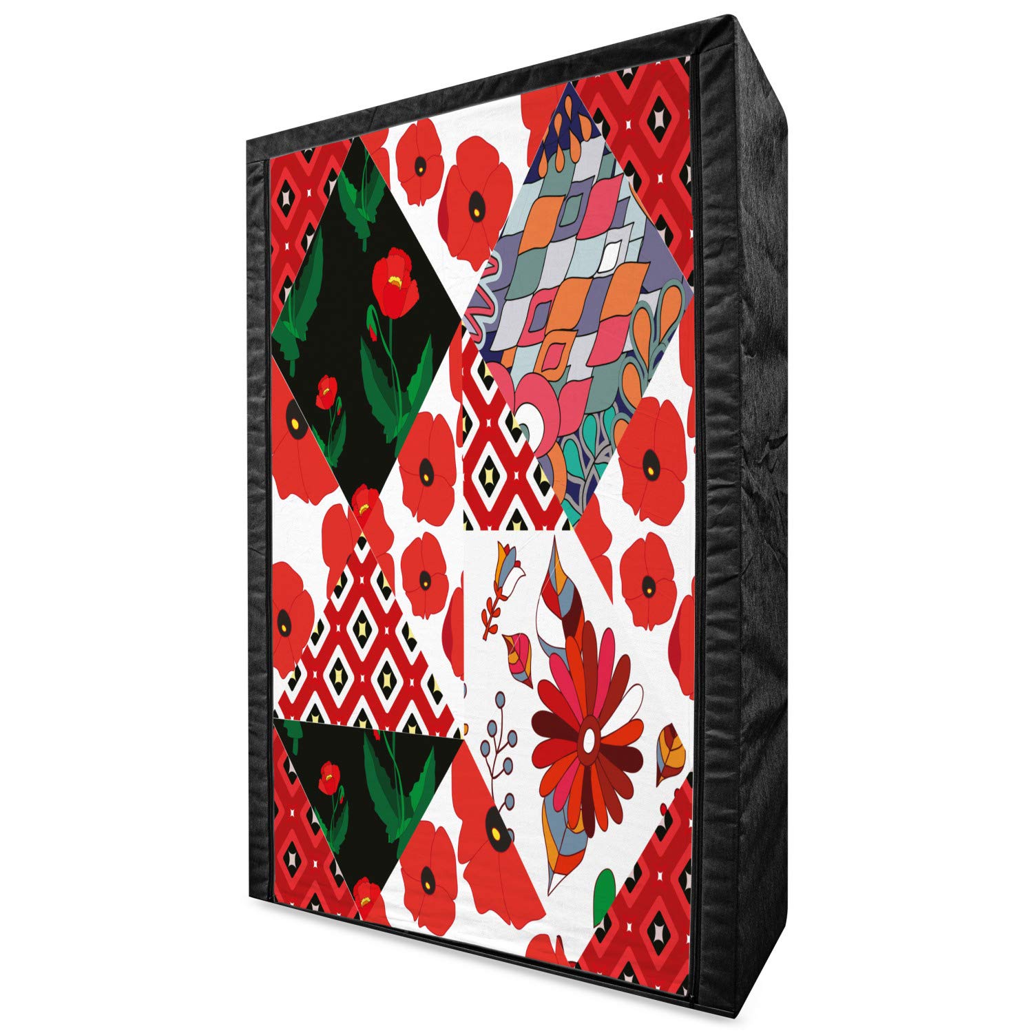 Ambesonne Retro Portable Fabric Wardrobe - Patchwork Poppy Flower Russian Slavic Design, 42.5 Inch Clothing Organizer with Shelves | Multicolor Bohemian Storage Closet for Bedroom, Dorm & Travel