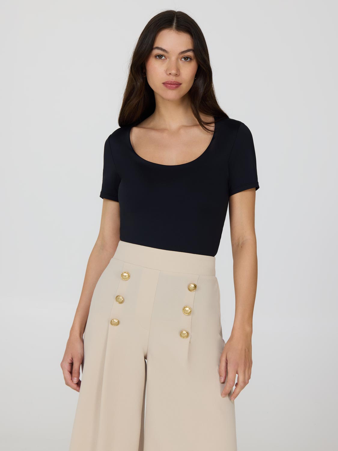 Double Layer Scoop Neck T-Shirt for Women - Soft Casual Basic Tee - Perfect for Everyday Wear, Layering & Outfits