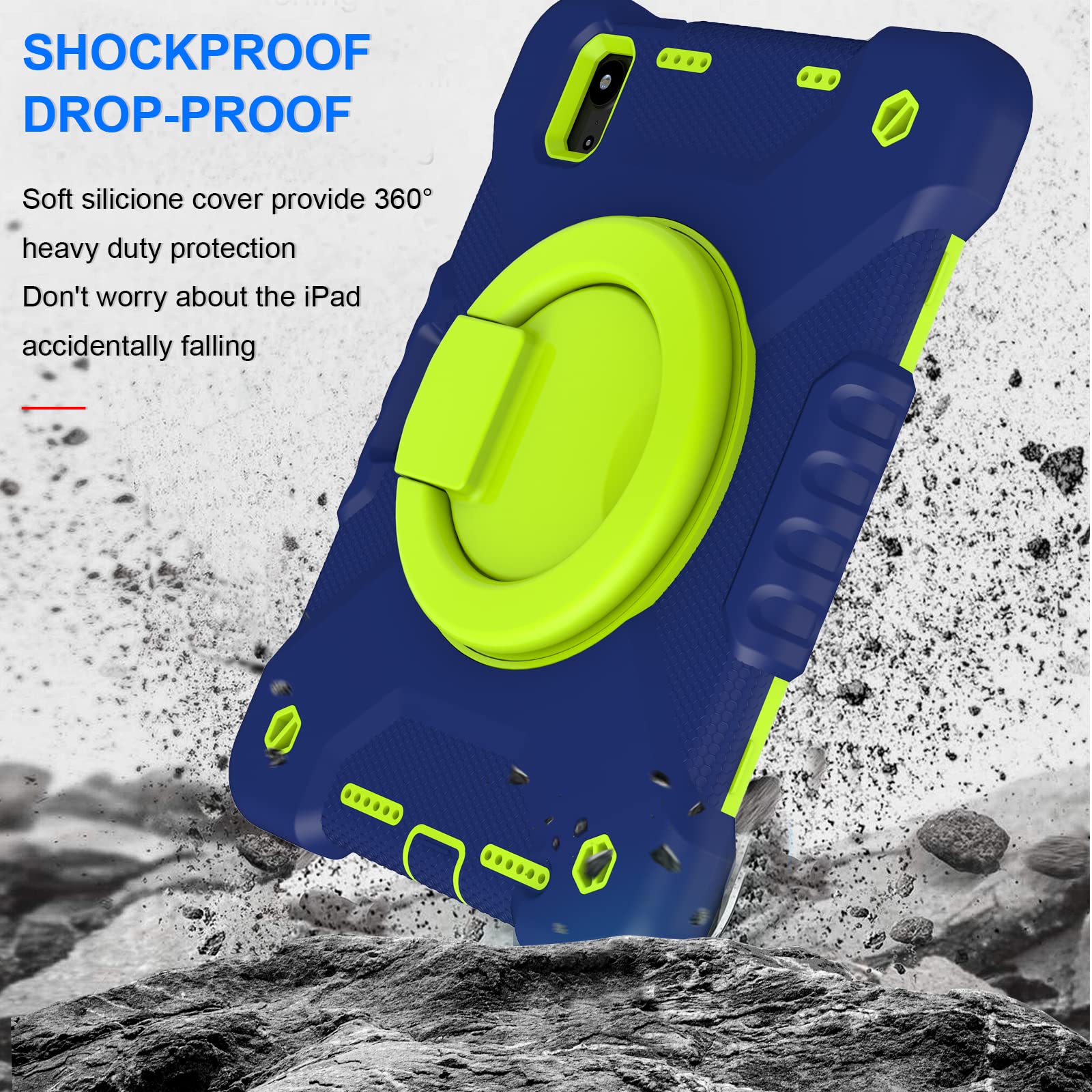 2024 iPad Mini 7 & 2021 iPad Mini 6 Case with Built-in Pencil Holder, 360° Rotating Handle Stand - Shockproof Protective Cover for 8.3 Inch iPad Mini 7th/6th Generation (Navy+Green) - Perfect for Work, Travel & Drawing