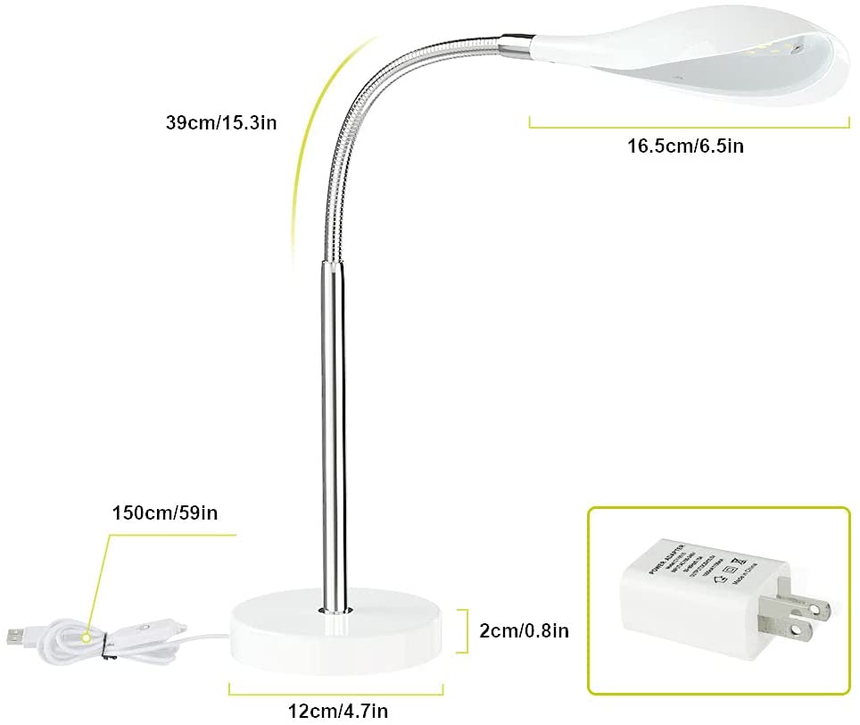 DLLT Minimalist White Table Lamp - Dimmable LED Desk Lamp with 3 Light Modes, Touch Control & 360° Adjustable Neck | Eye-Caring Reading Light for Office, Study, Bedroom, Dorm | USB Powered Nightstand Lamp for Work, Reading & Relaxation