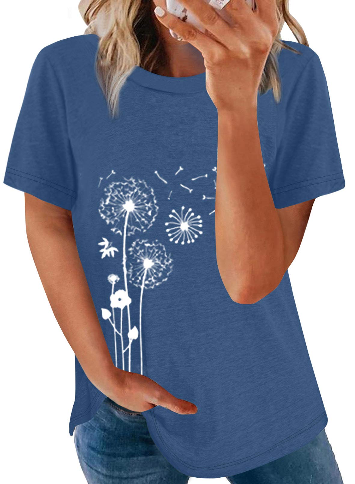 SHEWIN Women's Summer Tops Casual Short Sleeve T-Shirts - Loose Fit Cotton Tee for Everyday Wear | Perfect for Beach, Vacation & Outdoor Activities