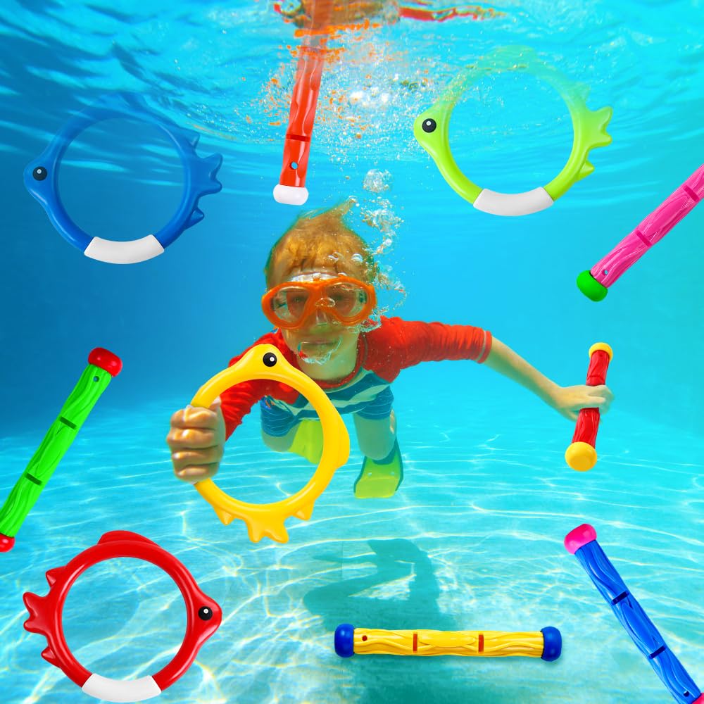 10PCS Colorful Dive Rings & Sticks - Kids Pool Toys for Swimming Training & Games