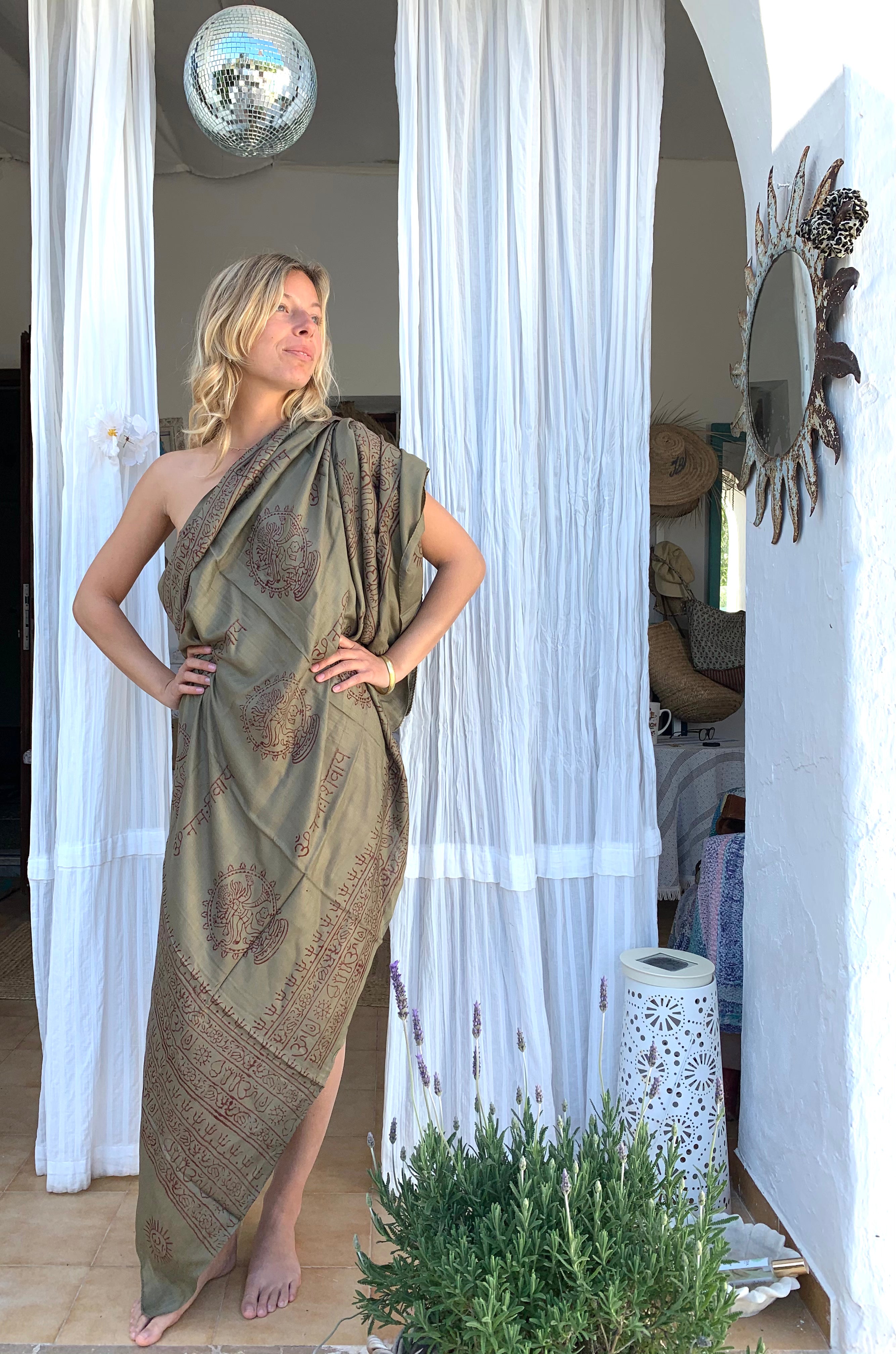 Large Size Om Print Sarong Pareo Shawl - Perfect for Beach, Pool, and Summer Outfits