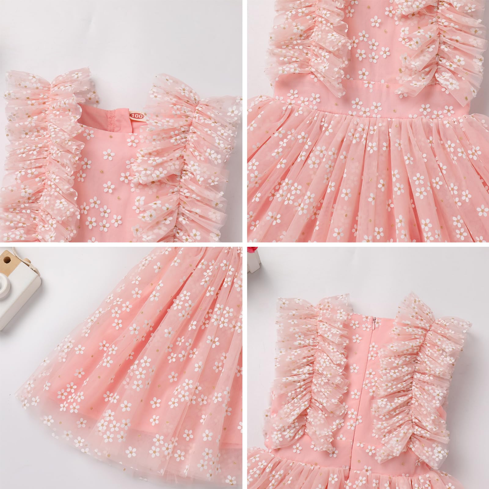 Butterfly Daisy Polka Dot Embroidered Princess Tulle Dress for Girls - Birthday Party, Wedding, Pageant & Evening Gown - Perfect for Special Occasions & Photo Shoots