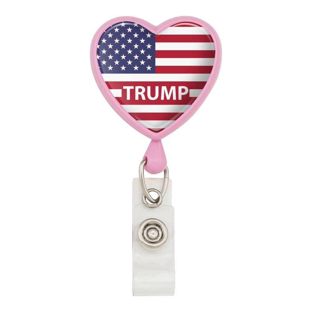 President Trump American Flag Heart Lanyard Retractable Reel Badge ID Card Holder - Patriotic Accessory for Political Events, Rallies & Office Use