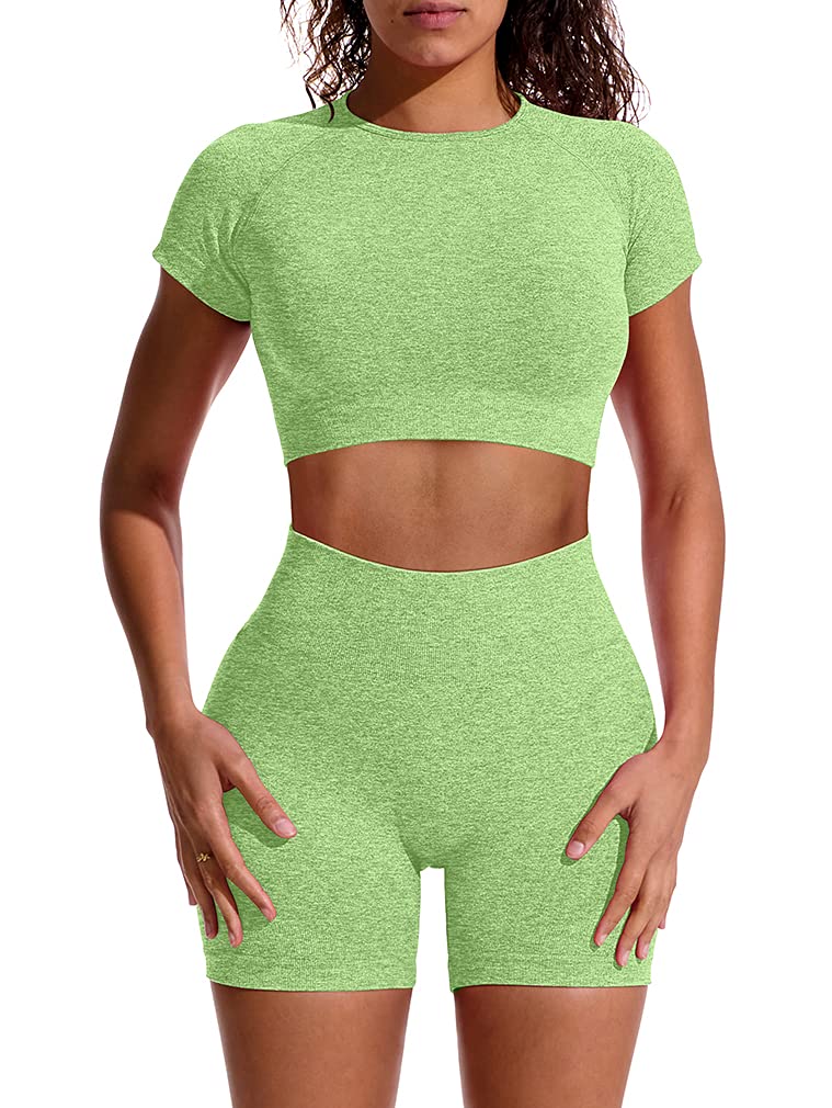 GXIN Women's 2-Piece Workout Outfit - Stretchy Yoga Top & High Waist Sport Shorts Set | Gym, Running, Yoga & Lounge Wear