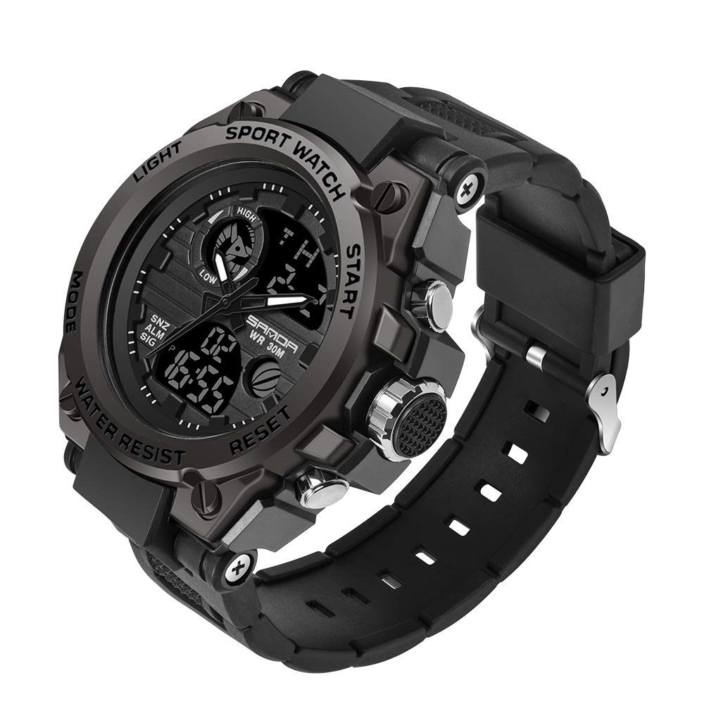 KXAITO Men's Military Sports Watch - Waterproof Tactical Outdoor Watch with Date, LED Alarm & Stopwatch for Hiking, Camping, and Adventure Activities