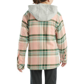 Youth Girls Long Sleeve Flannel Snap Front Hooded Shirt Jacket - Soft & Warm Peach Amber Plaid - Perfect for School, Outdoor Activities & Casual Wear