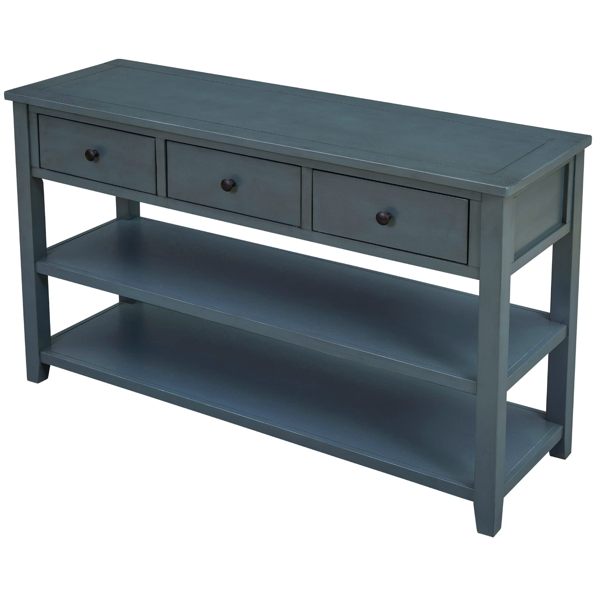 Solid Wood Console Table with 3 Drawers & 2 Storage Shelves - Modern Entryway Sofa Table for Hallway, Living Room | Retro Design Home Decor | Perfect for Small Spaces & Apartment Entryways (Navy Blue)