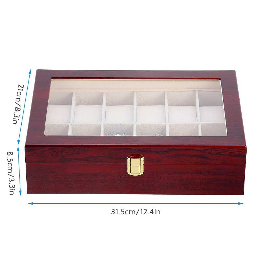 Uten 12-Slot Wooden Watch Box with Removable Pillows & Metal Clasp - Luxury Watch Organizer for Men & Women - Perfect for Watch Collection Storage, Travel, and Gift Giving
