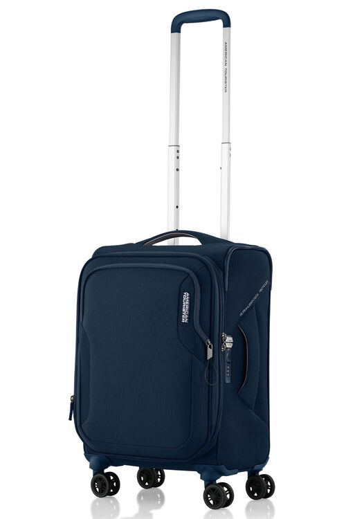 American Tourister Applite 5.0 55/20 Expandable Carry-On Luggage - Navy Blue Spinner Suitcase for Business Travel & Weekend Getaways