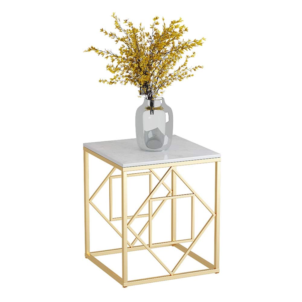 Nordic Marble Side Table - Modern Metal Coffee Table, Sofa Table & Bedside Table - 45x40x40cm Creative Square End Table for Living Room, Bedroom & Office