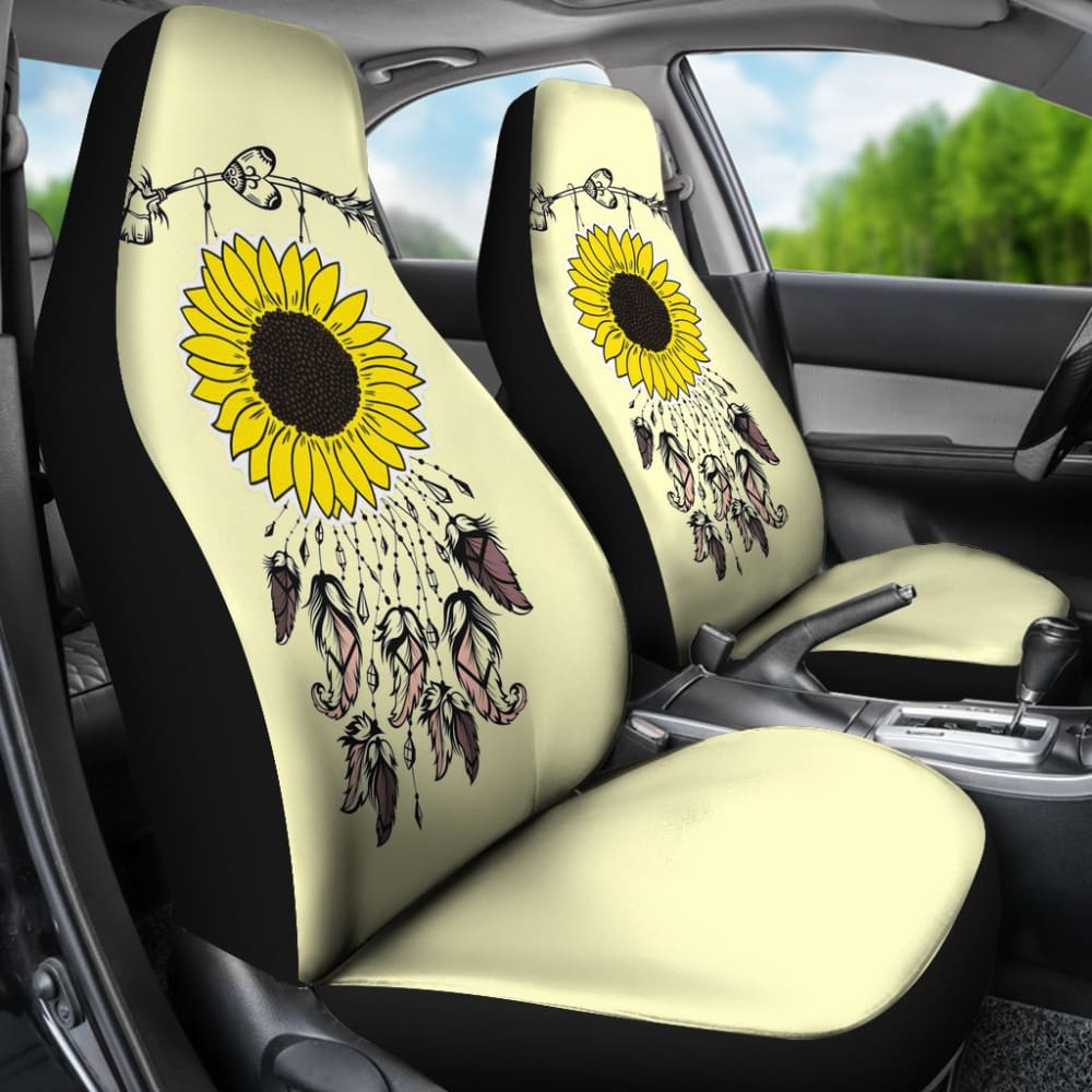 Stylish Sunflower Native American Pattern Car Seat Covers - Light Yellow Background for Cars, SUVs & Trucks | Perfect Gift Idea for Home & Travel Comfort