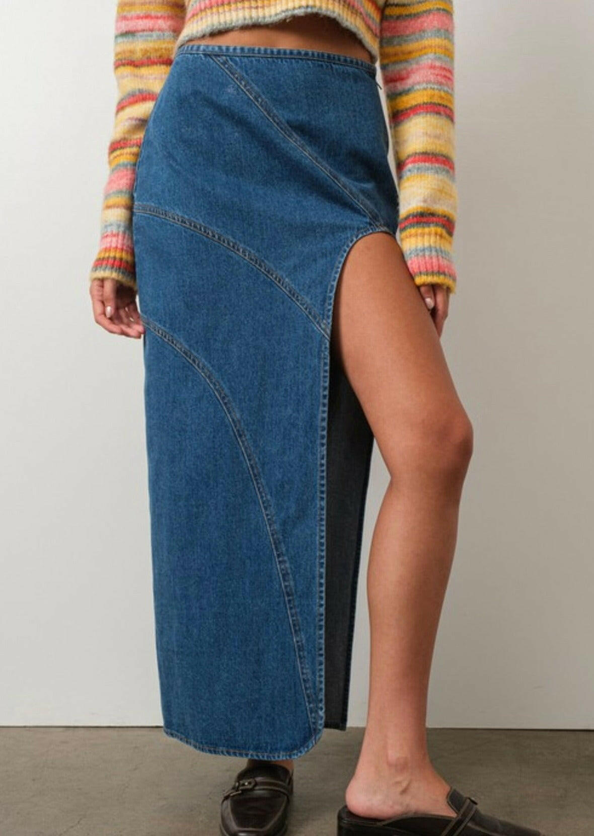 Stylish High Waist Denim Maxi Skirt with Front Slit for Women - Trendy Casual & Party Outfit - Perfect for Date Night, Office Wear and Summer Fashion