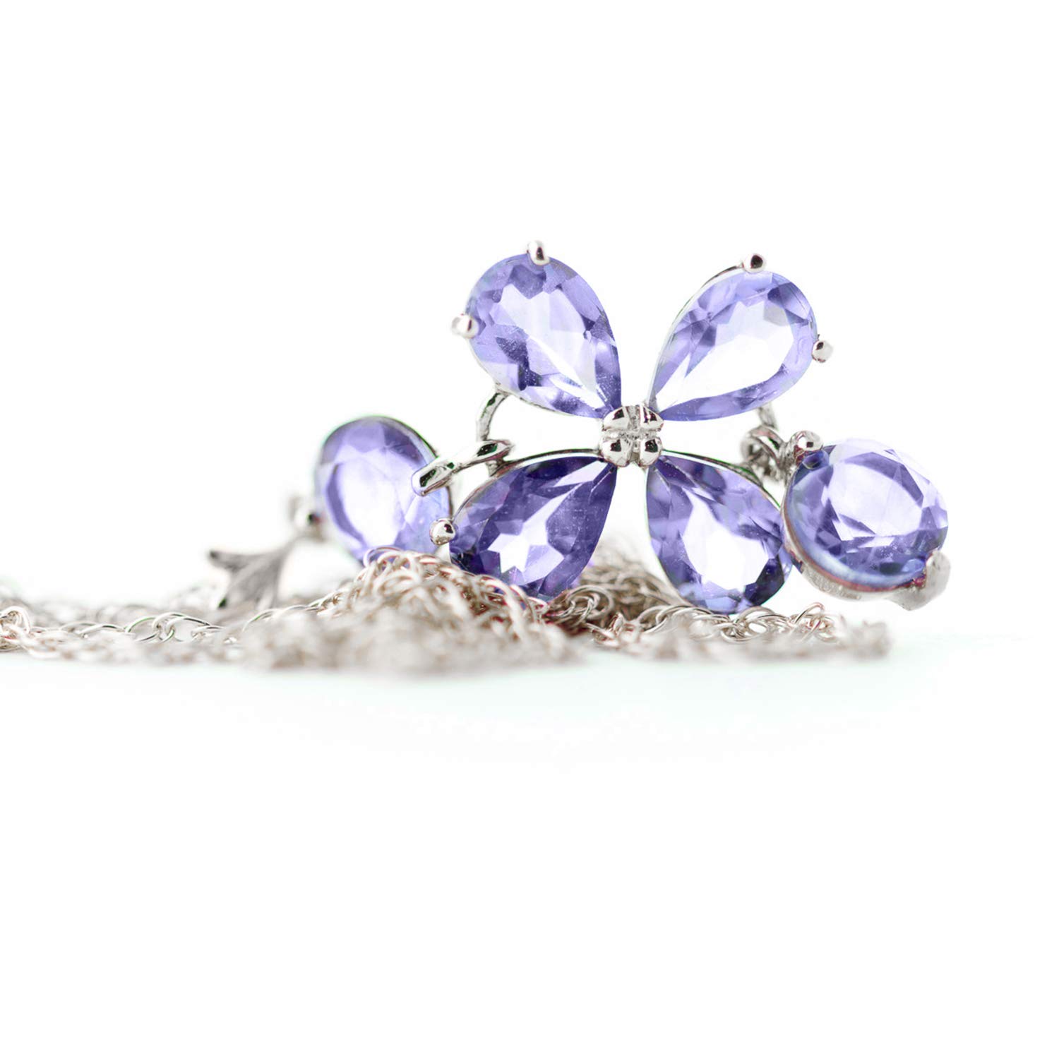 14K White Gold Tanzanite Flower Pendant Necklace - Elegant Galaxy Gold GG Jewelry for Women, Perfect Gift for Anniversary, Birthday & Special Occasions