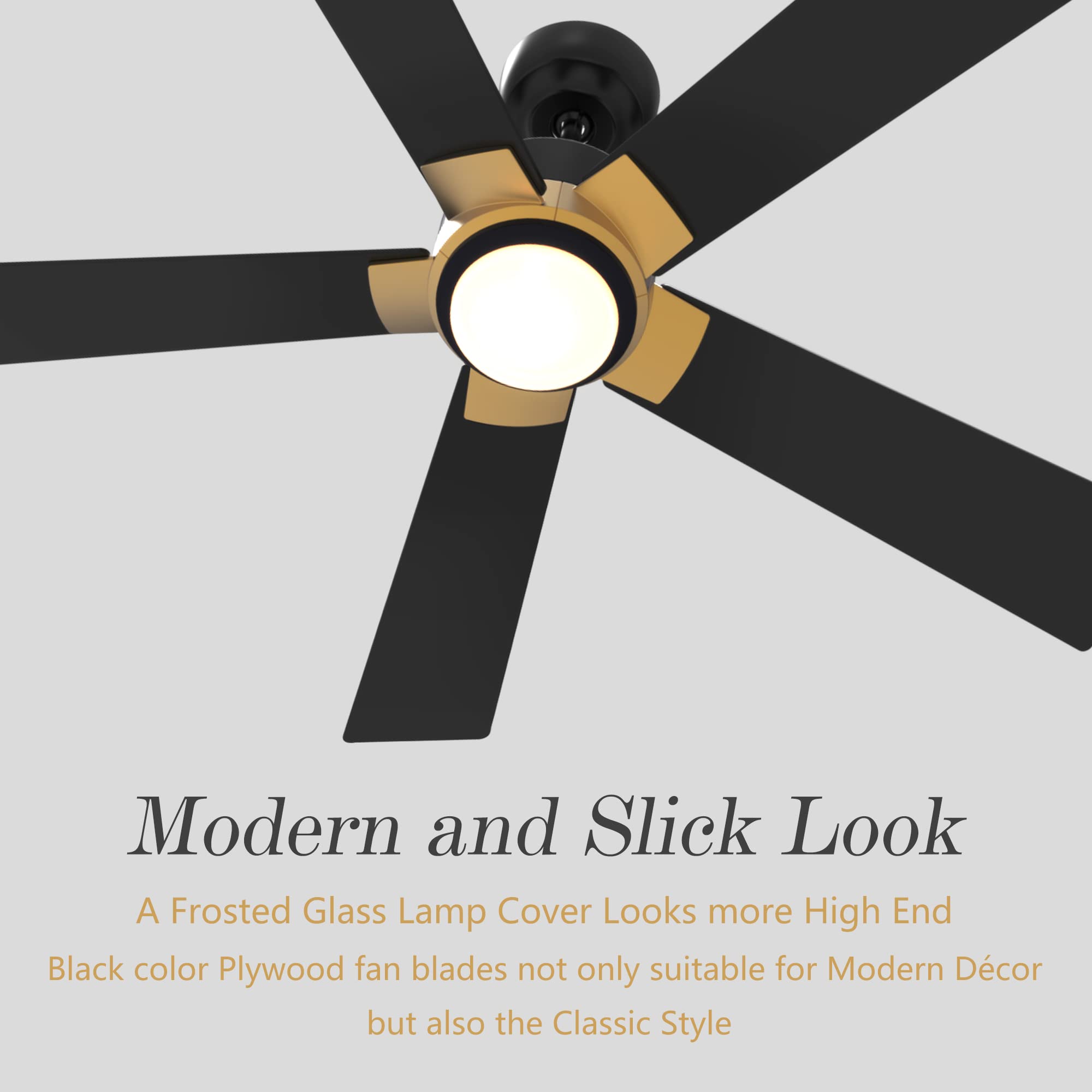 SMAAIR 52 Inch Smart Ceiling Fan with Lights - Low Profile, Dimmable LED Light, 10-Speed Reversible DC Motor, APP/Alexa/Google Assistant/Siri Voice Control (Black/Gold) - Perfect for Bedroom, Living Room and Office Spaces