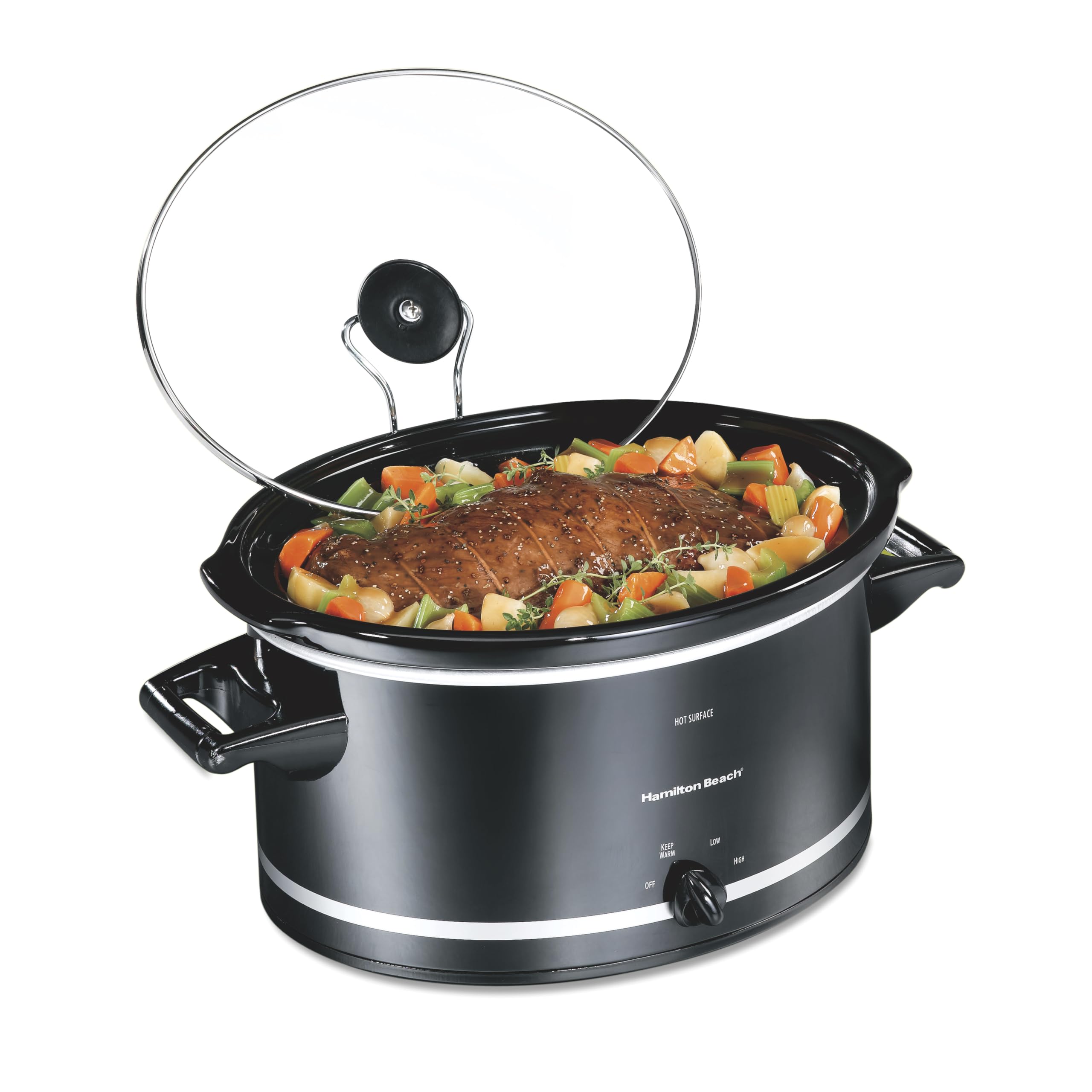 Hamilton Beach 8-Quart Slow Cooker with 3 Cooking Settings, Dishwasher-Safe Stoneware Crock & Glass Lid - Black - Perfect for Family Dinners, Potlucks & Holiday Meals