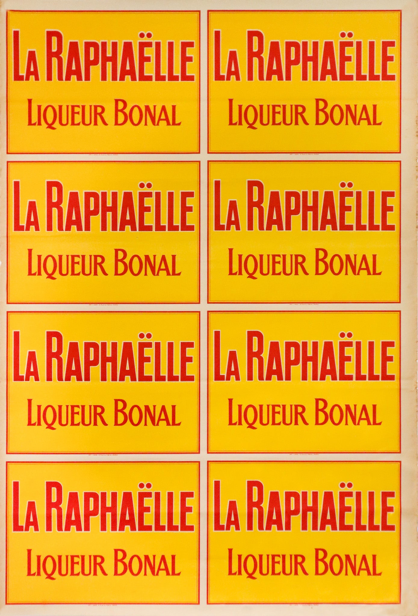1920's French Vintage Alcohol Poster - La Raphaelle Retro Bar Decor (Red Text/Yellow Background) | Perfect for Home Bar, Man Cave & Vintage Themed Parties