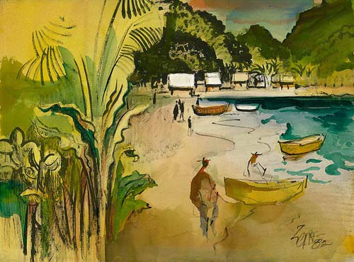 California Watercolor Fine Art Print - Mexican Beach by Milford Zornes (1982) | 21.75 x 29.25 Inches Wall Decor | Perfect for Living Room, Bedroom & Office