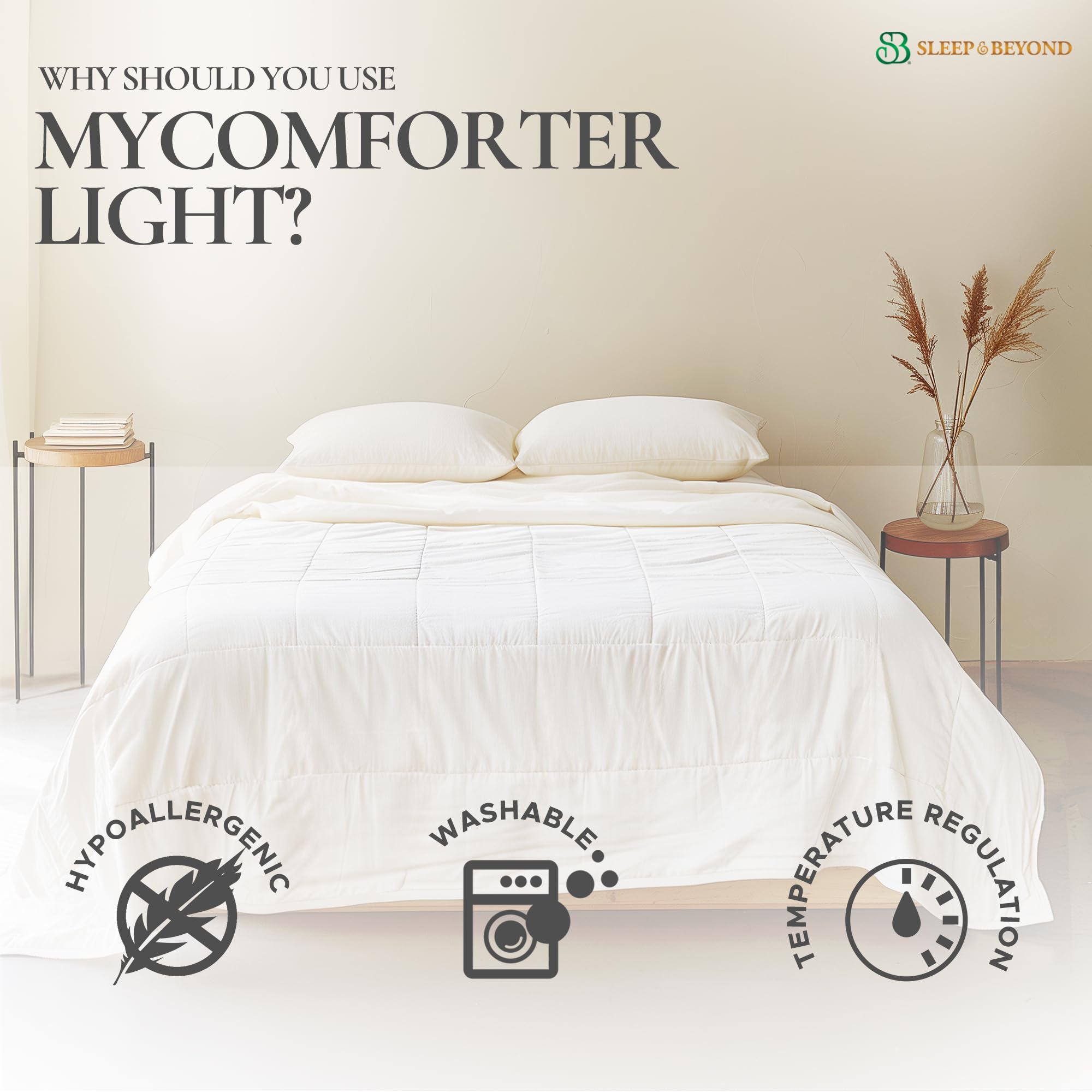 Sleep & Beyond myComforter Light - 100% Washable Wool Filled Comforter with 300TC Cotton Sateen Cover - Temperature Regulating & Moisture Wicking - Oeko-TEX Certified for Baby Crib (35x53 inches) - Perfect for Warm Weather & Nursery Comfort