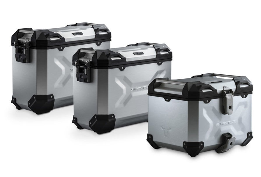 SW Motech BMW F850GS F750GS Adventure Luggage Set - Silver Aluminum Side Cases & Top Case for Motorcycle Touring & Off-Road Riding