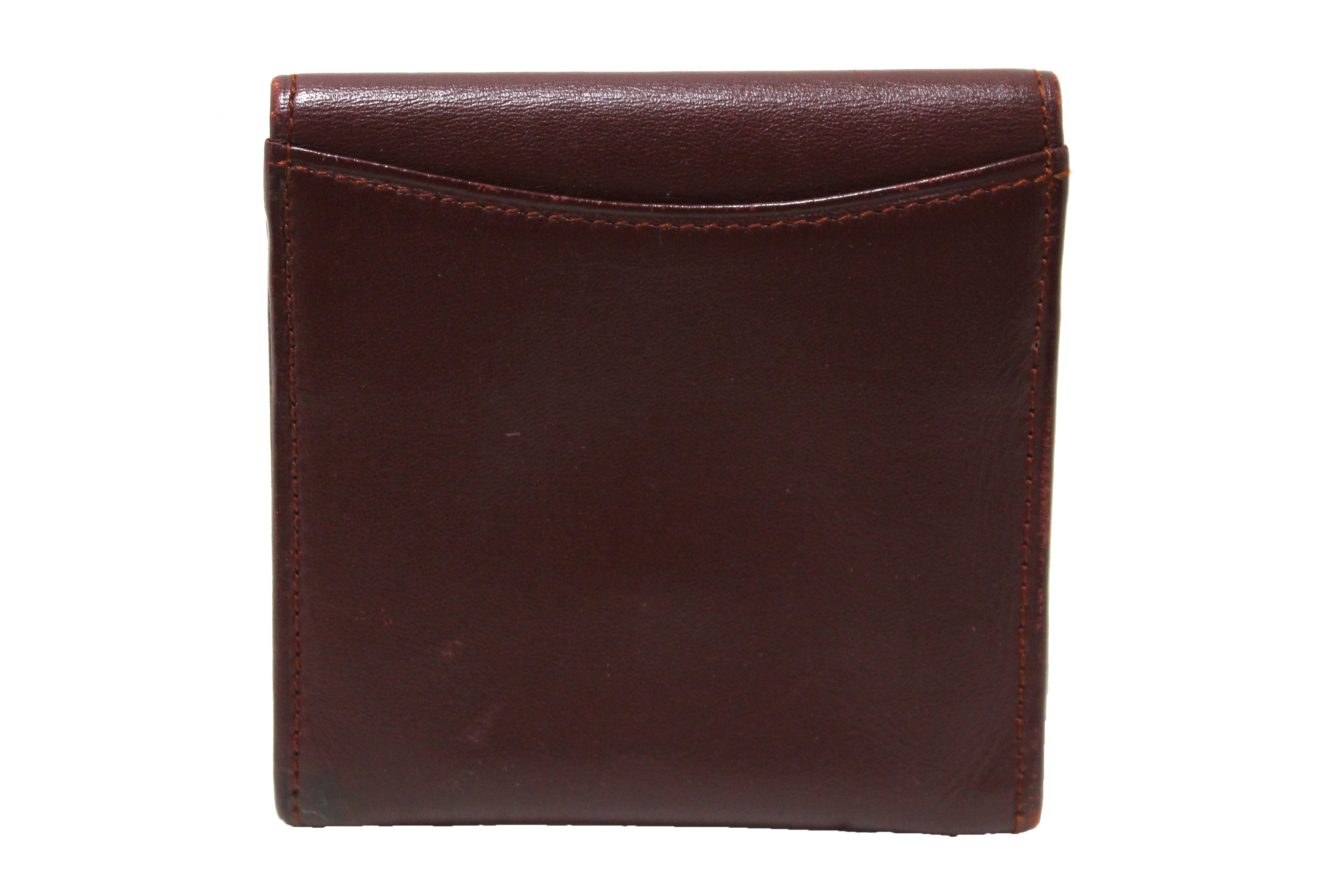Authentic Cartier Burgundy Calfskin Leather Coin Pouch Wallet - Luxury Small Leather Purse for Women & Men - Perfect for Coins, Jewelry, Cash & Travel Essentials