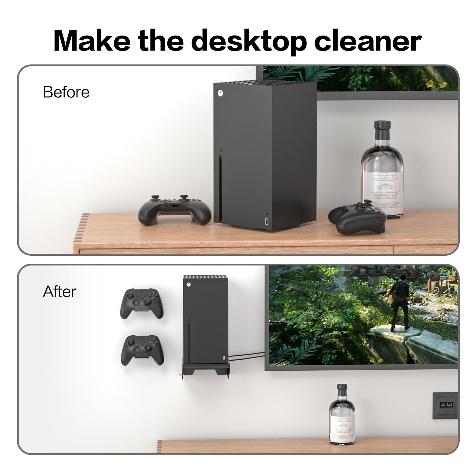 Xbox Series X Wall Mount Kit - Secure Wall Bracket for Xbox Series X Console with Controller & Headset Holder - Perfect for Gaming Setup & Space Saving