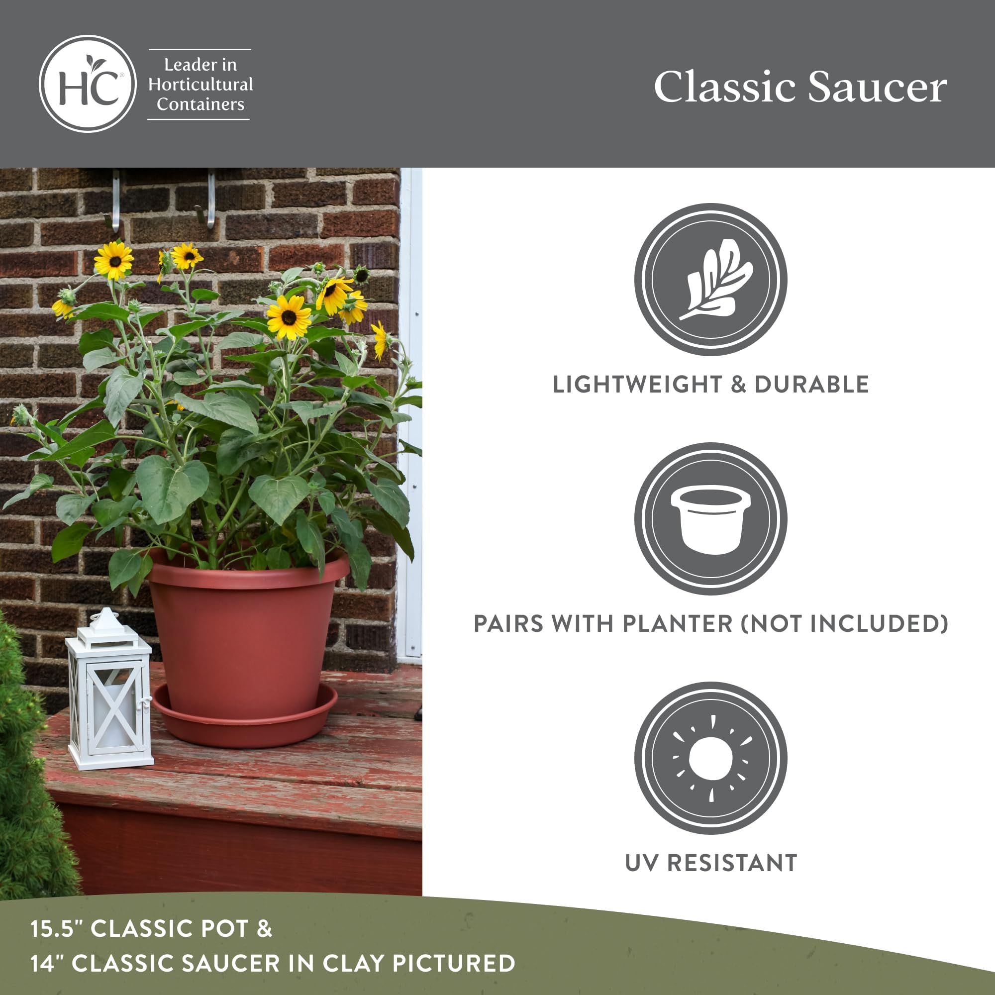 HC Companies 21-inch Plastic Flower Pot Saucer for Indoor & Outdoor Plants - Durable Round Plant Tray with Water Drainage - Traditional Design Plant Pot Base (Warm Gray, Pack of 1) - Perfect for Garden, Patio, and Home Decor