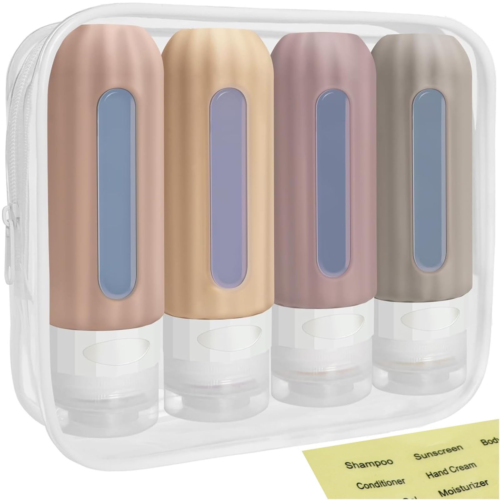 3oz TSA Approved Travel Bottles for Toiletries - BPA Free Leak Proof Silicone Containers for Shampoo & Conditioner with Clear Toiletry Bag | Perfect for Air Travel, Gym & Vacation Essentials