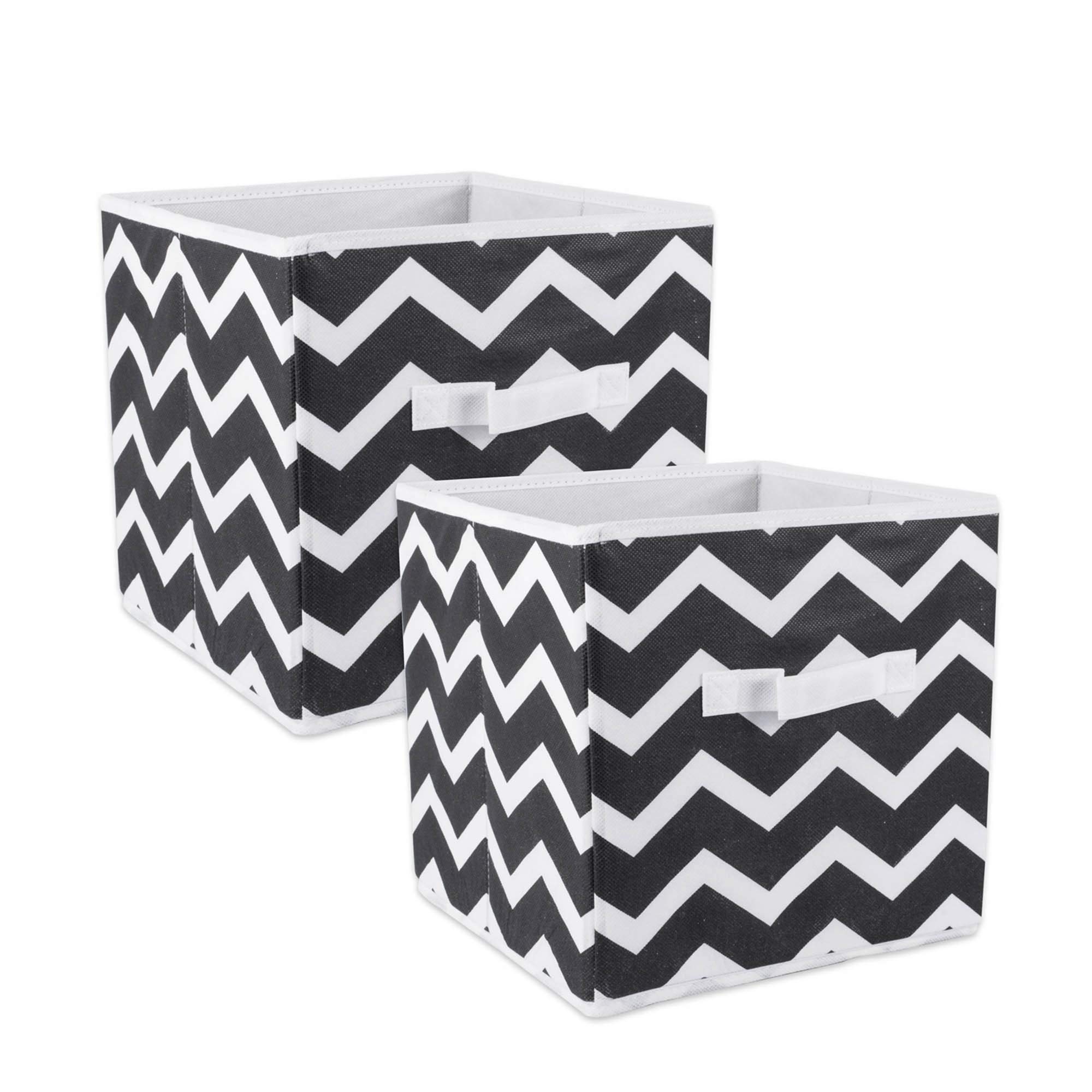 Modern 2-Pack Black Chevron Pattern Nonwoven Polyester Storage Cubes - 11 Inch Foldable Fabric Bins for Home Organization, Closet, Nursery & Office Decor