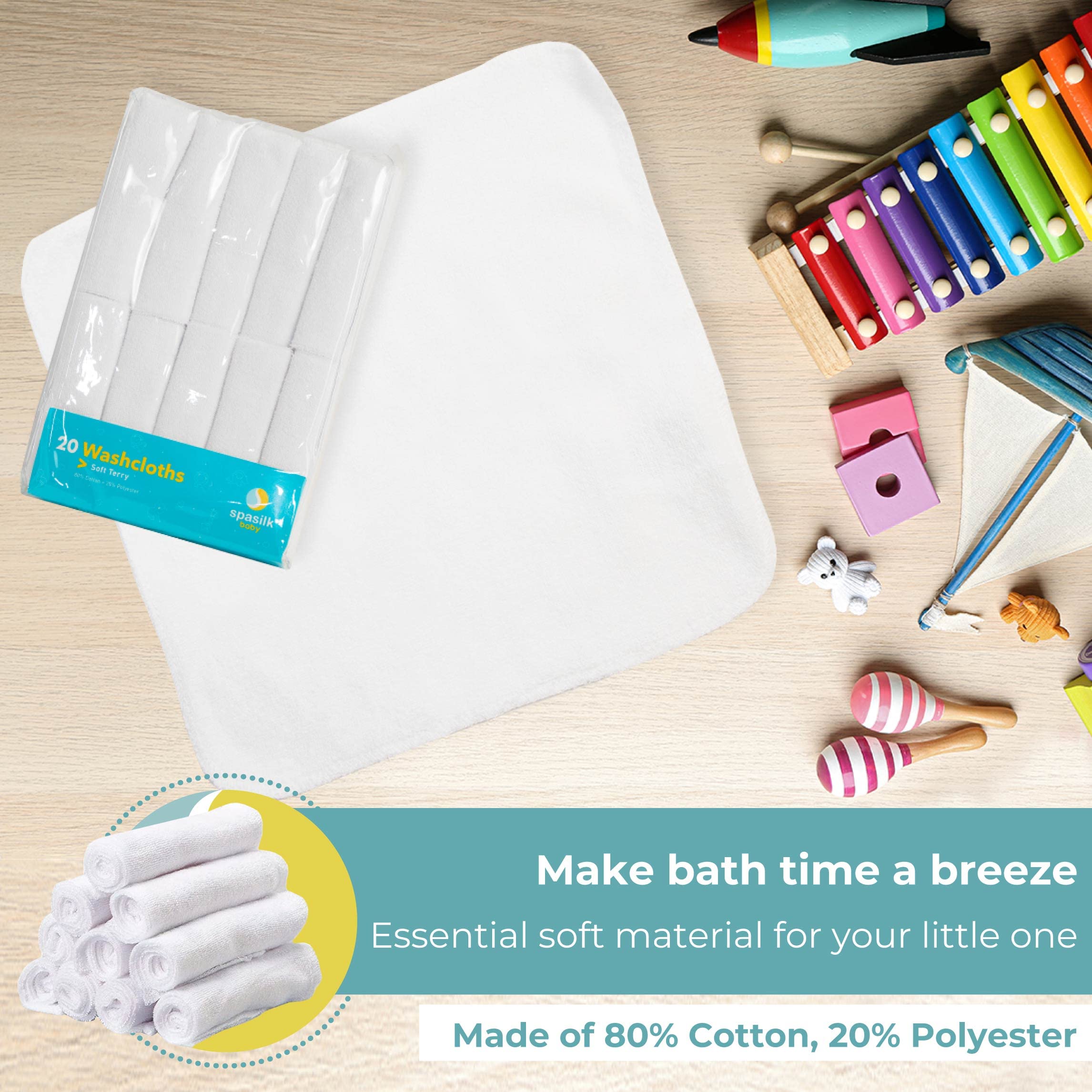 **Soft Terry Washcloth Wipes Set for Newborns - 20-Pack White Baby Washcloths for Gentle Bathing & Diaper Changes**