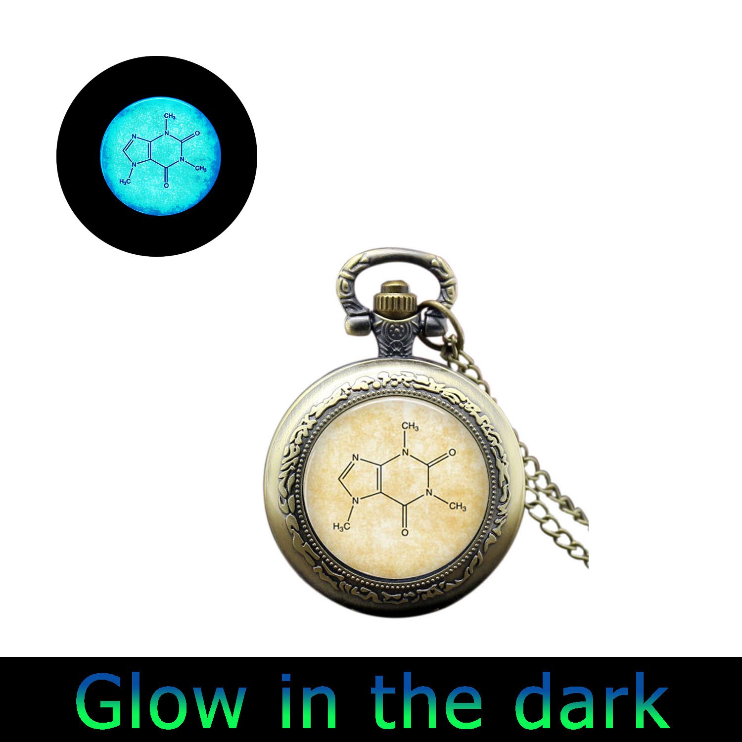 Glowla Glowing Chemistry Watch Jewelry - Caffeine & Molecular Glass Pendant Necklace for Science Lovers | Perfect Gift for Biology & Chemistry Enthusiasts | Great for Lab, Classroom, or Everyday Wear