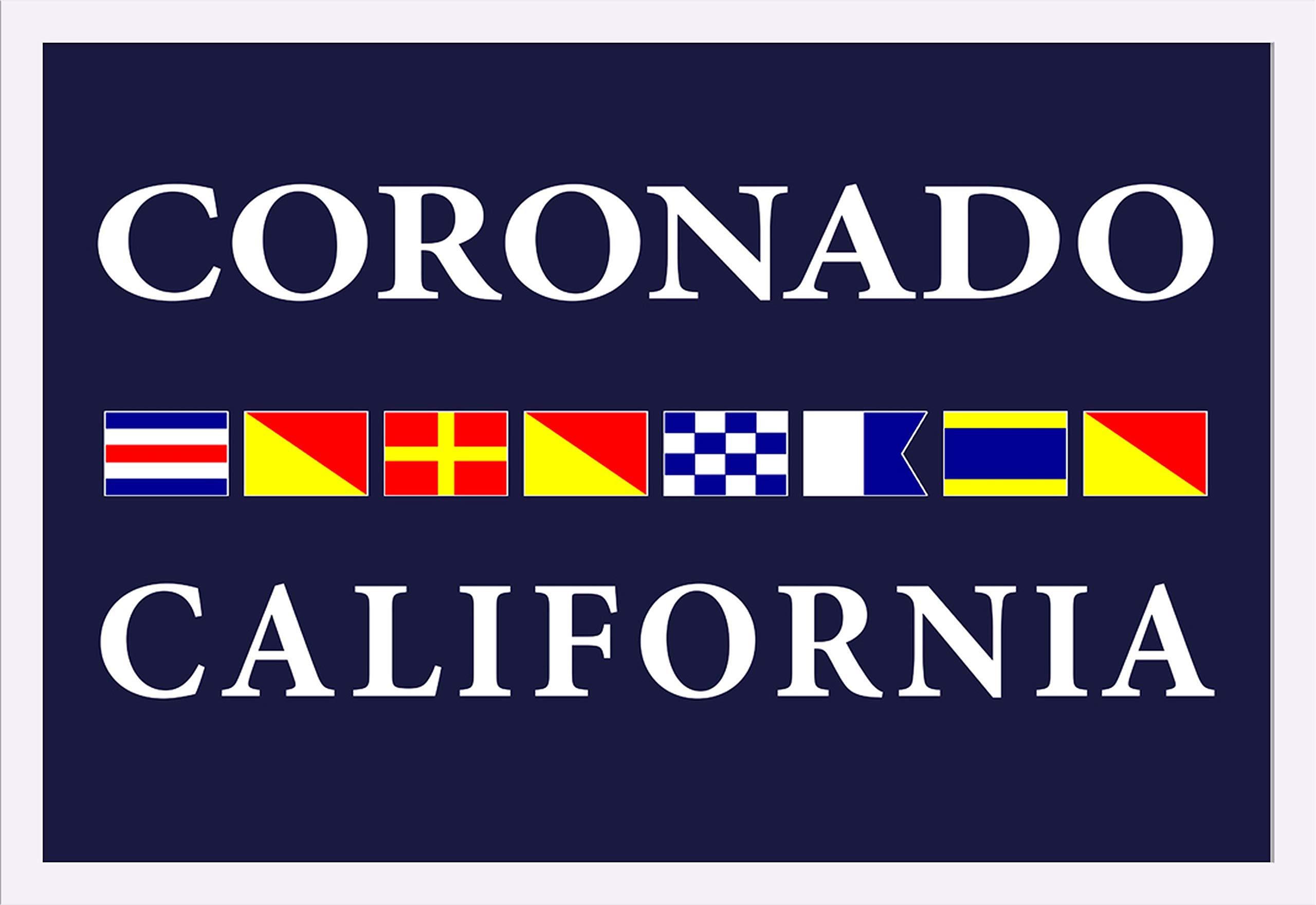 Coronado California Nautical Flags 36x24 Giclee Art Print - Gallery Framed White Wood Wall Decor - Perfect for Coastal, Beach House & Nautical Theme Rooms