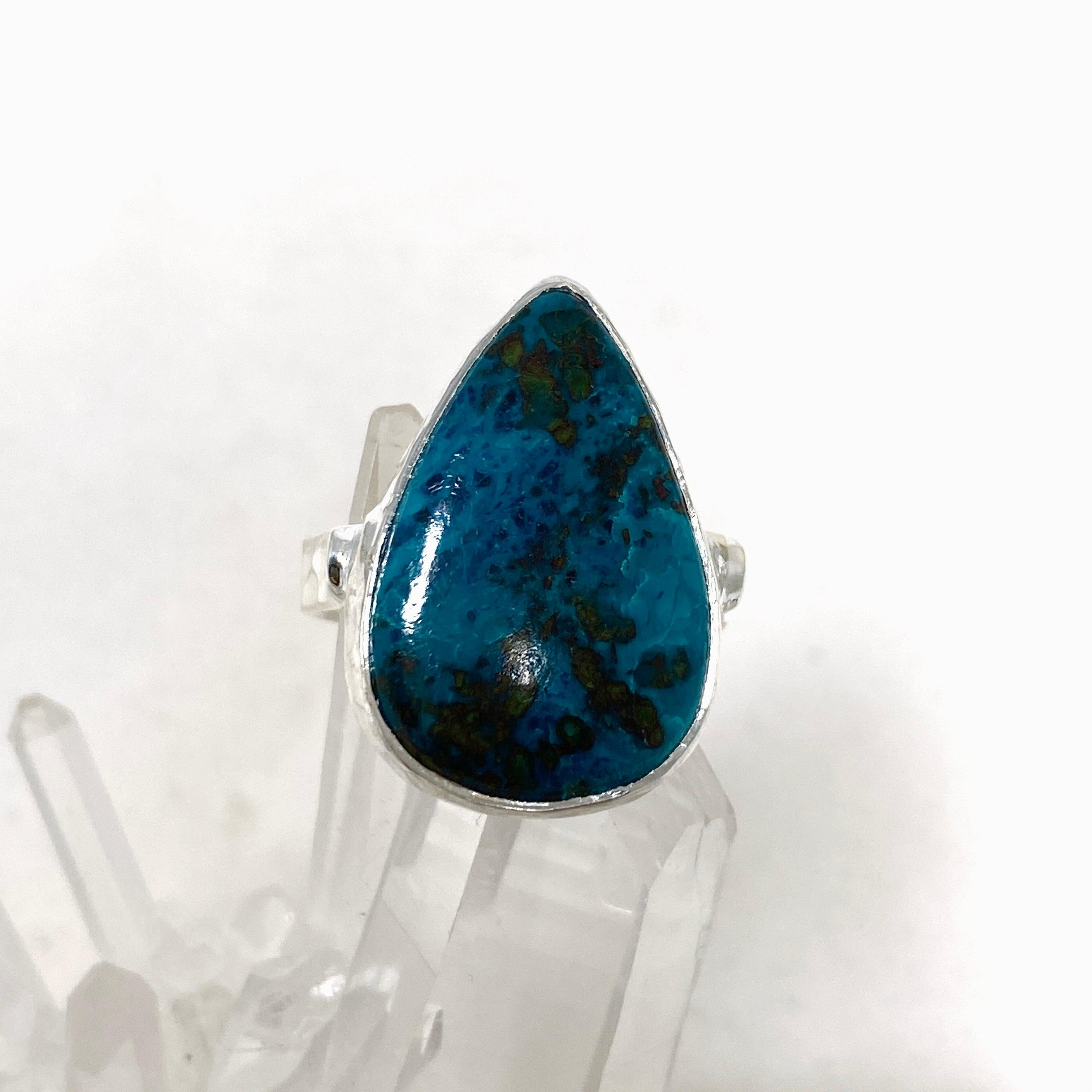 Shattuckite Teardrop Ring with Hammered Band - Size 8 - KRGJ3220 - Perfect for Boho Jewelry Lovers & Spiritual Healing