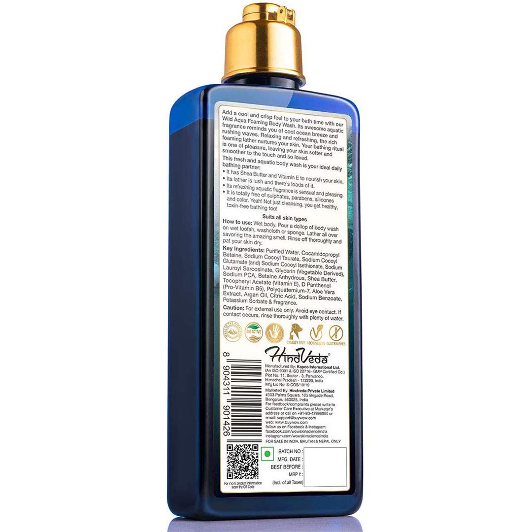 Wow Skin Science Wild Aqua Foaming Body Wash - Sulfate Free, Paraben Free, Silicone Free & Color Free (250ml) | Hydrating & Refreshing Shower Gel for Dry & Sensitive Skin | Perfect for Daily Use & Spa Day at Home
