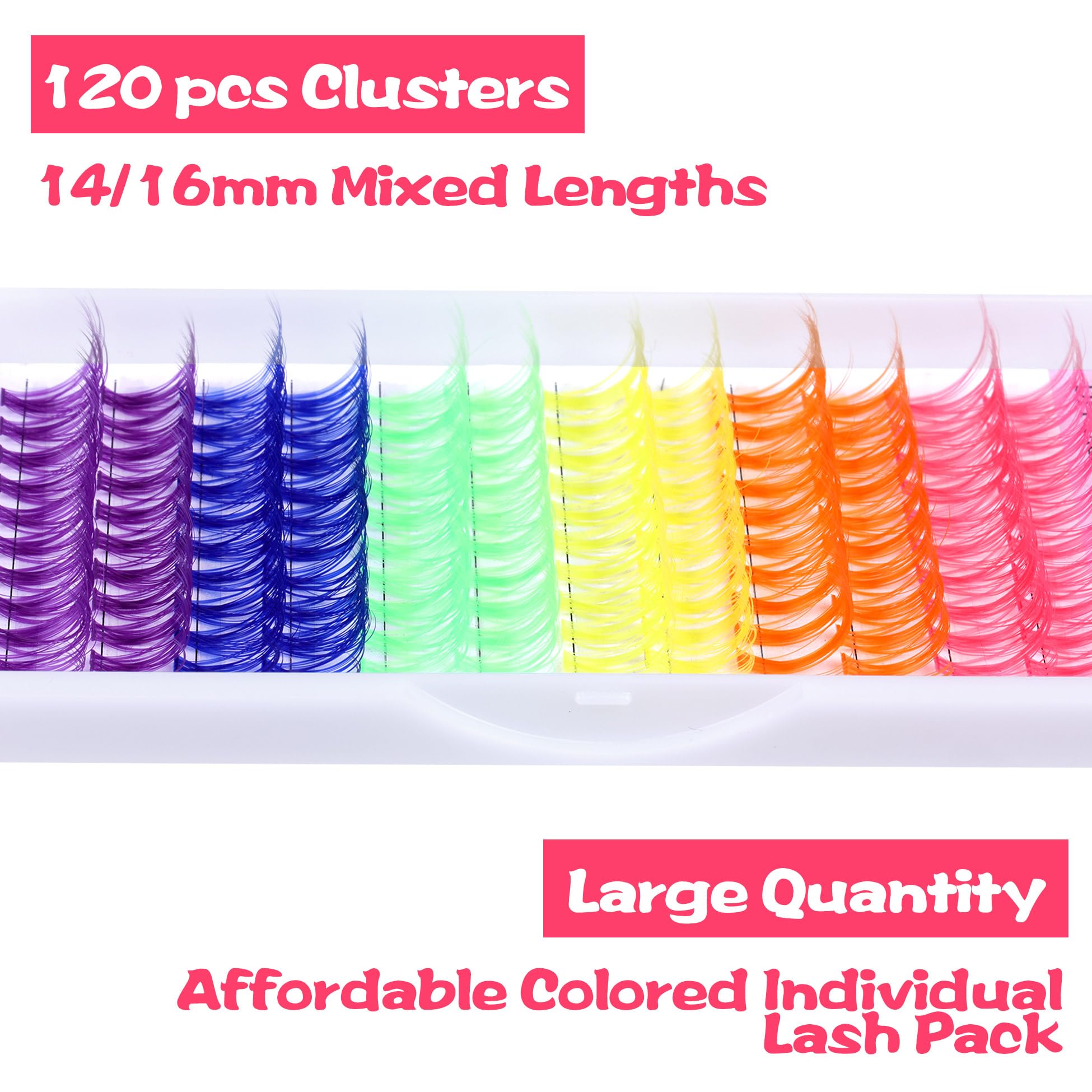 EYDEVRO DIY Eyelash Extension Kit - 6 Color Rainbow Cluster Lashes (D Curl 14mm & 16mm Mixed) for Bold Makeup Looks | Perfect for Parties, Halloween & Cosplay