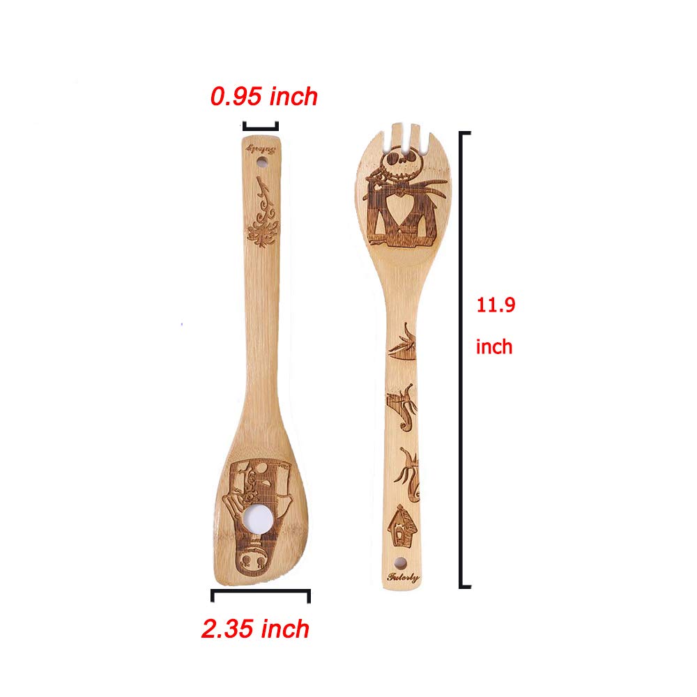 Nightmare Before Christmas Wooden Spoons Set - Burned Bamboo Kitchen Utensils for Cooking, Halloween Decor, and Housewarming Gifts - Perfect for Spooky Kitchen Decorations and Themed Dinner Parties