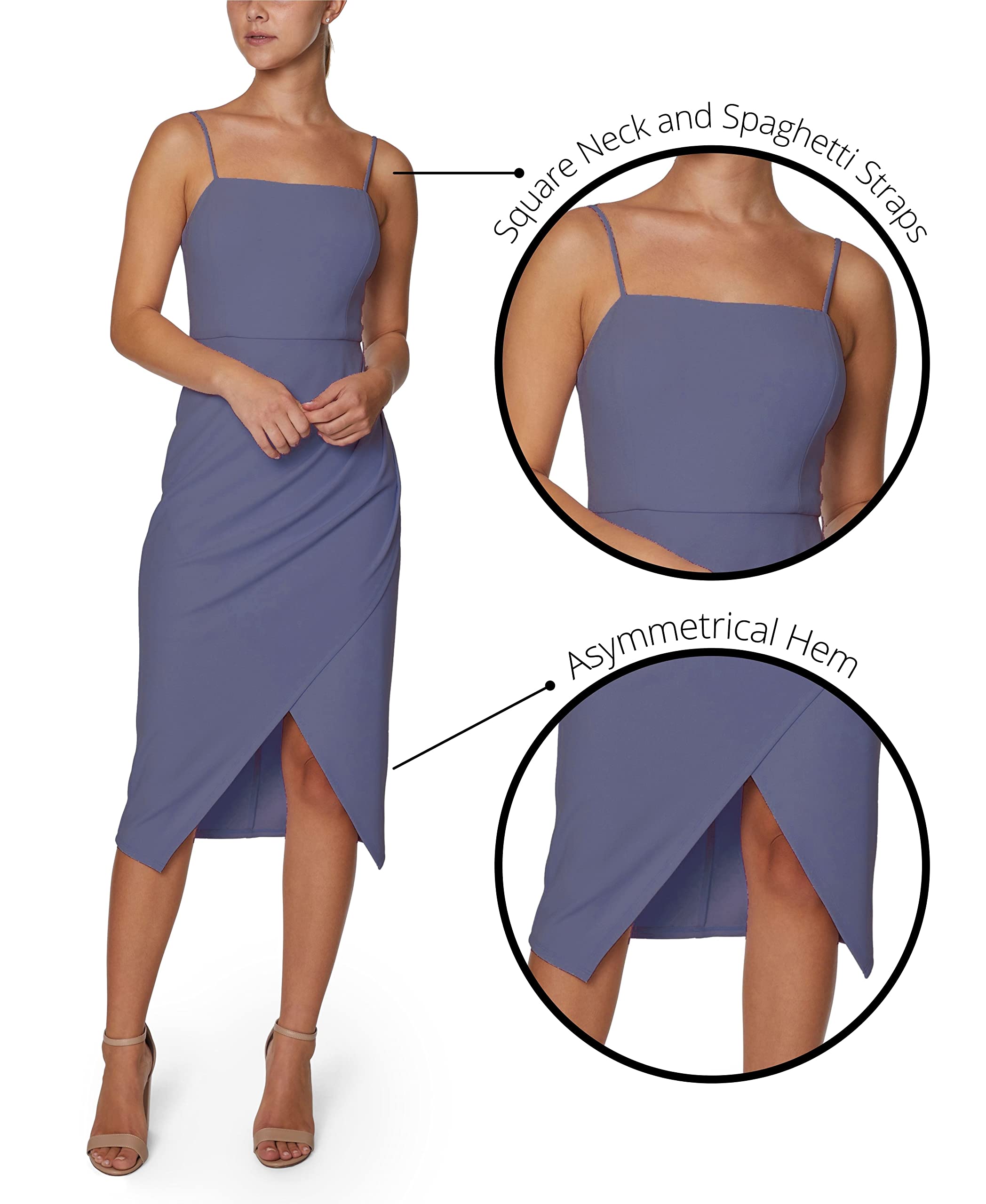 Shelli Segal Women's Asymmetrical Midi Dress with Spaghetti Straps - Flowy Summer Dress for Beach, Wedding & Cocktail Parties